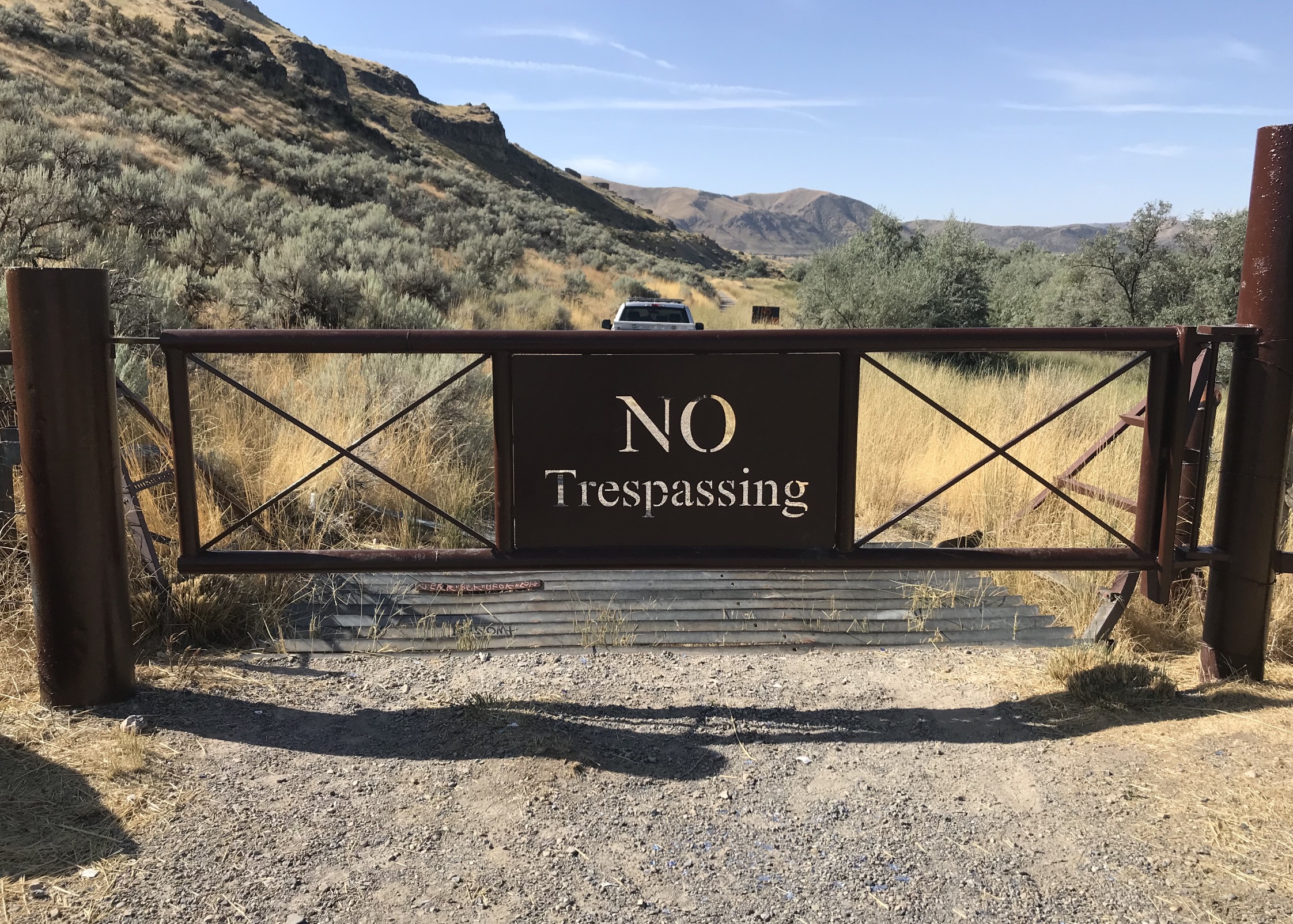 A no-trespassing sign at the gate into  Goshen Warm Springs Wildlife Management Area is pictured on Aug. 26, 2019.