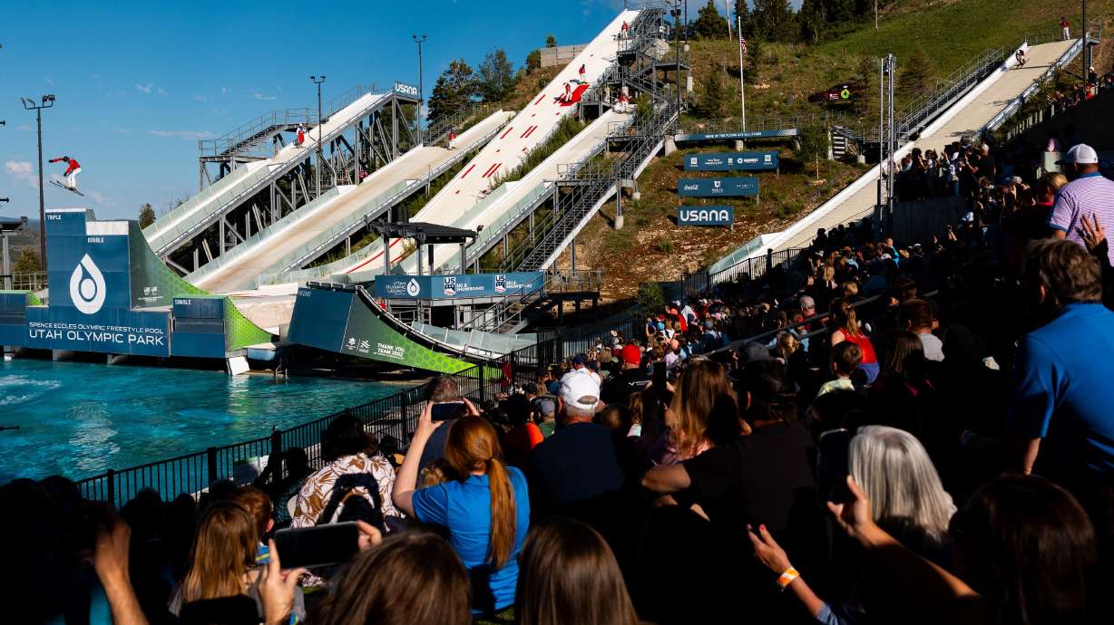 Olympians and U.S. National Team skiers and snowboarders at the Flying Ace All-Stars Freestyle Show at the Utah Olympic Park in Park City on Friday. Nearly 80% in Utah want Salt Lake City to be part of any permanent Winter Games rotation.