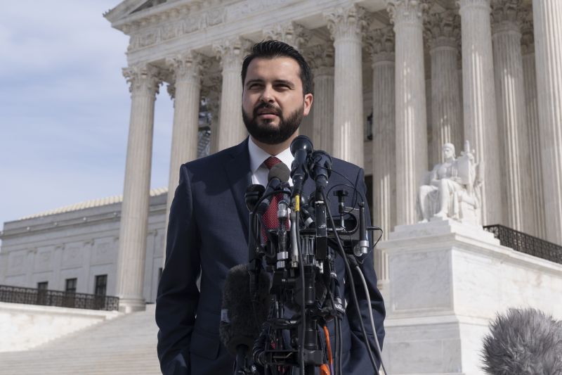 Chairman of the Colorado Republican Party Dave Williams speaks in front of the Supreme Court, Feb. 8 in Washington.