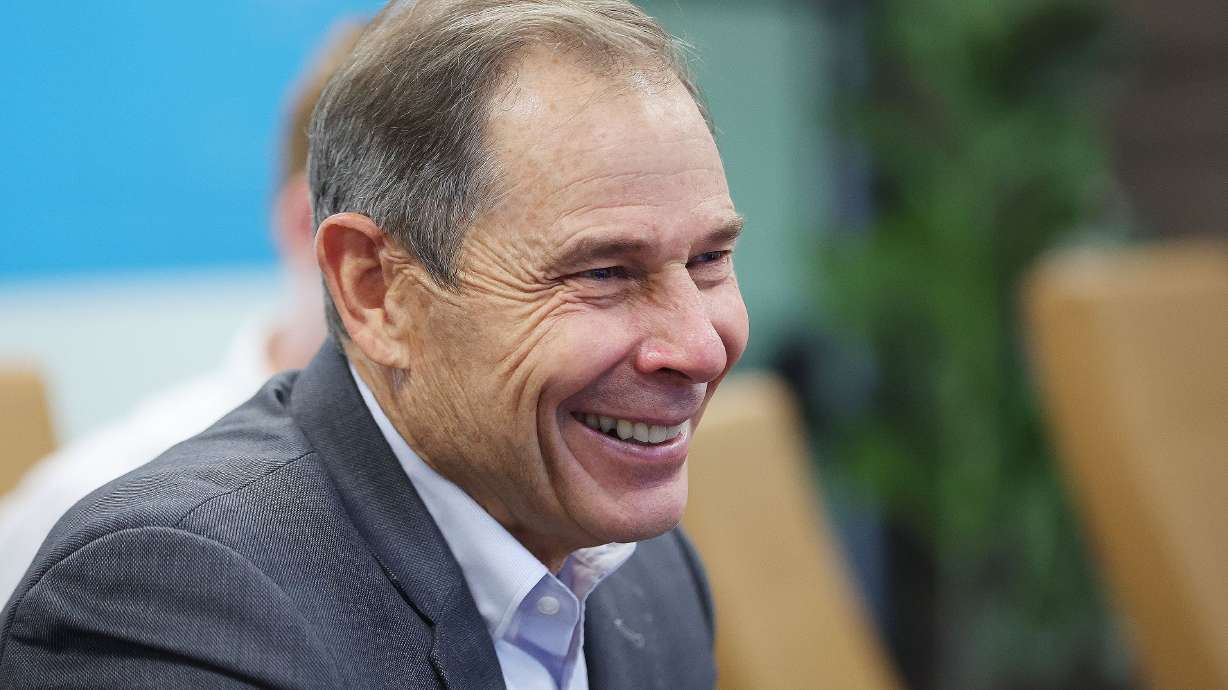 Rep. John Curtis, R-Utah, talks with Deseret News editors and reporters in Salt Lake City on Wednesday. Curtis was victorious in his Senate primary race.