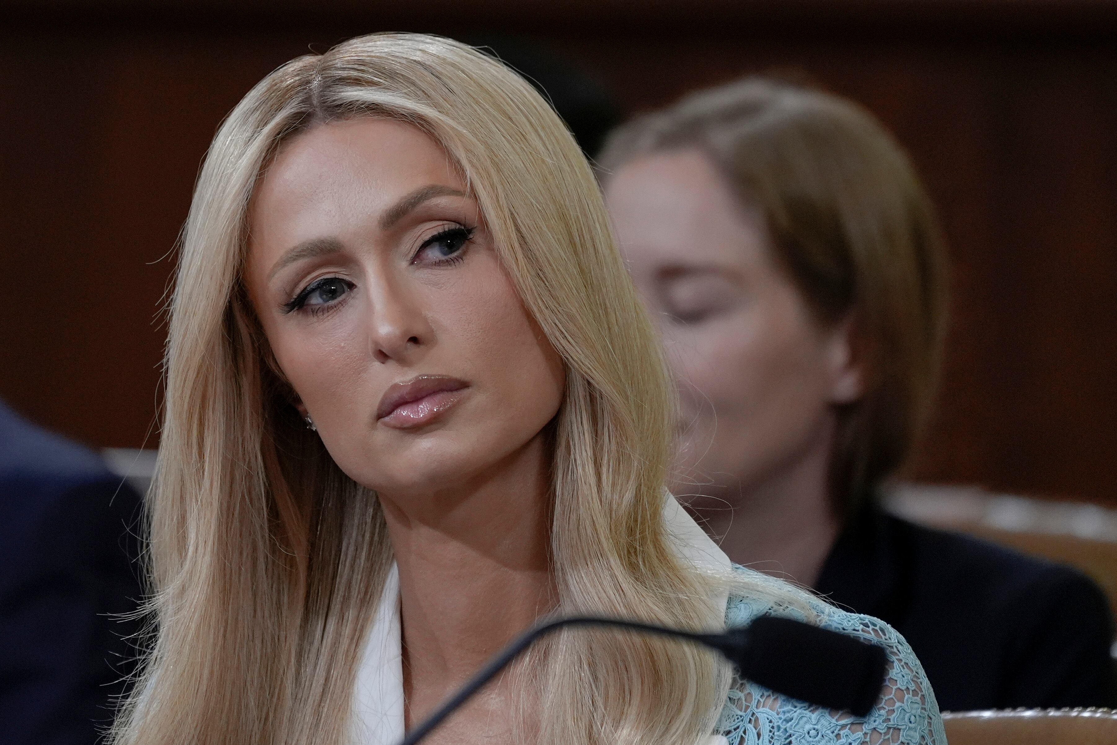 Paris Hilton, advocate and CEO, testifies during a House Committee on Ways and Means hearing on Strengthening Child Welfare and Protecting America's Children on Capitol Hill, Wednesday, in Washington.
