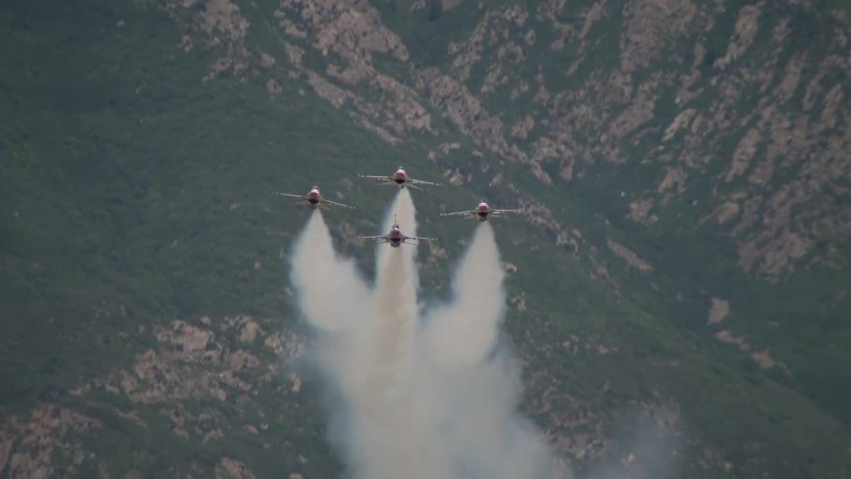 The Thunderbirds practice their routine above Hill Air Force Base on Thursday.