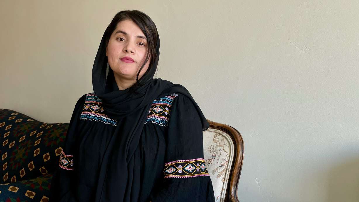 Laila Basim on Thursday at her Salt Lake City home. Basim helped open a library for women in Kabul as a means of resistance to the Taliban and to assert women's right to education.