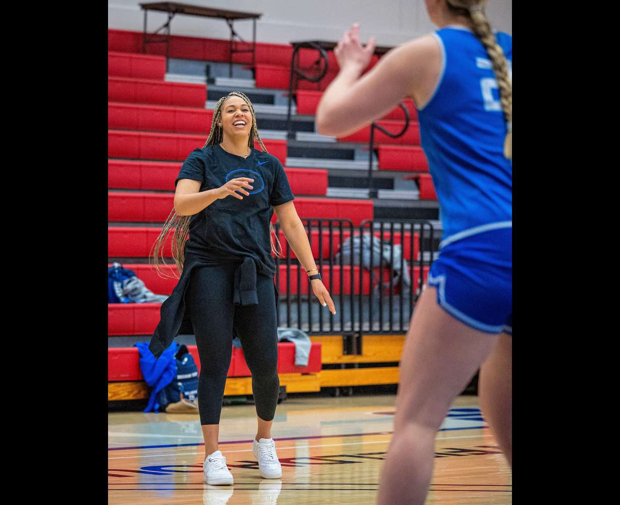 BYU assistant coach Morgan Bailey during practice at the Big 12 women's basketball tournament, March 8, 2024 in Kansas City, Mo.
