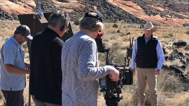The crew of “The Conqueror Hollywood Fallout” films in southern Utah, in this undated photo. The movie looks at a John Wayne film based in Utah as a symbol of awareness about the fallout from nuclear testing.