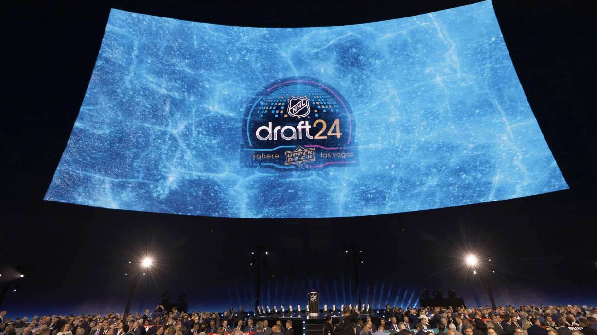 A screen is seen before the NHL hockey draft Friday, June 28, 2024, at the Sphere in Las Vegas.