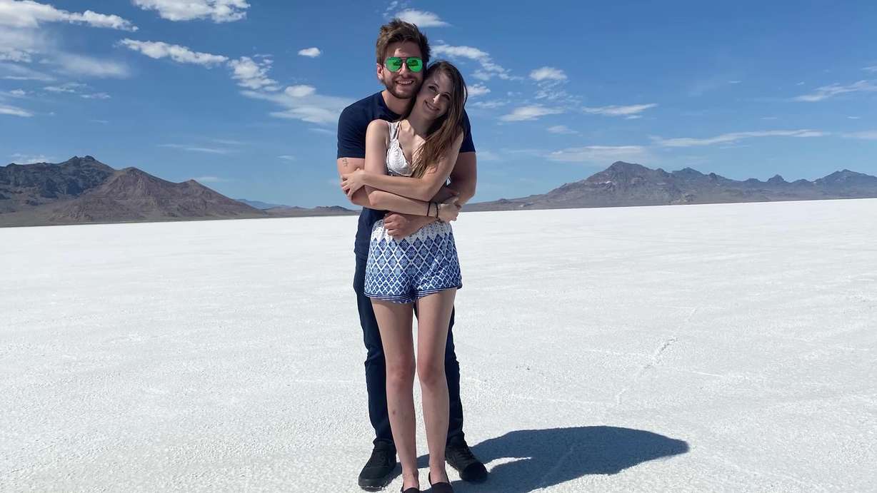 A photo of Marie and Joe on the Salt Flats.