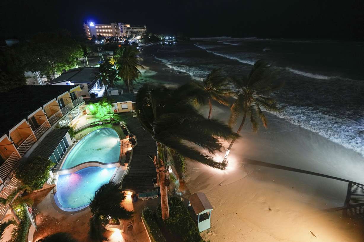 Hurricane Beryl's winds batter Carlisle Bay in Bridgetown, Barbados, Monday.