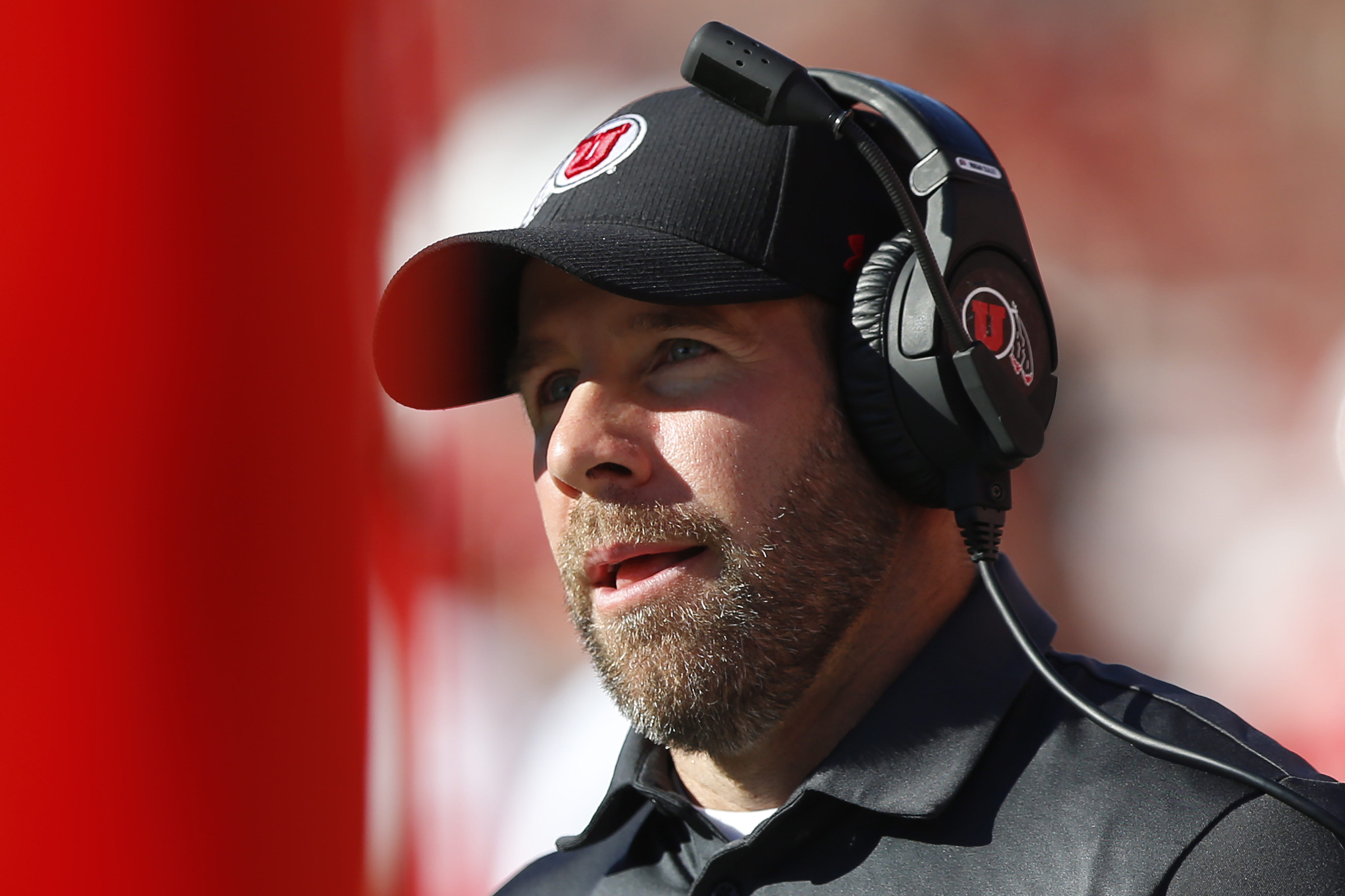 FILE - Utah defensive coordinator Morgan Scalley looks on in the second half of an NCAA college football game against Idaho State, Saturday, Sept. 14, 2019, in Salt Lake City. Utah has designated longtime defensive coordinator Morgan Scalley as the Utes’ “head coach in waiting” who will take over whenever Kyle Whittingham steps down. Athletic director Mark Harlan announced the succession plan on Monday, July 1, 2024.