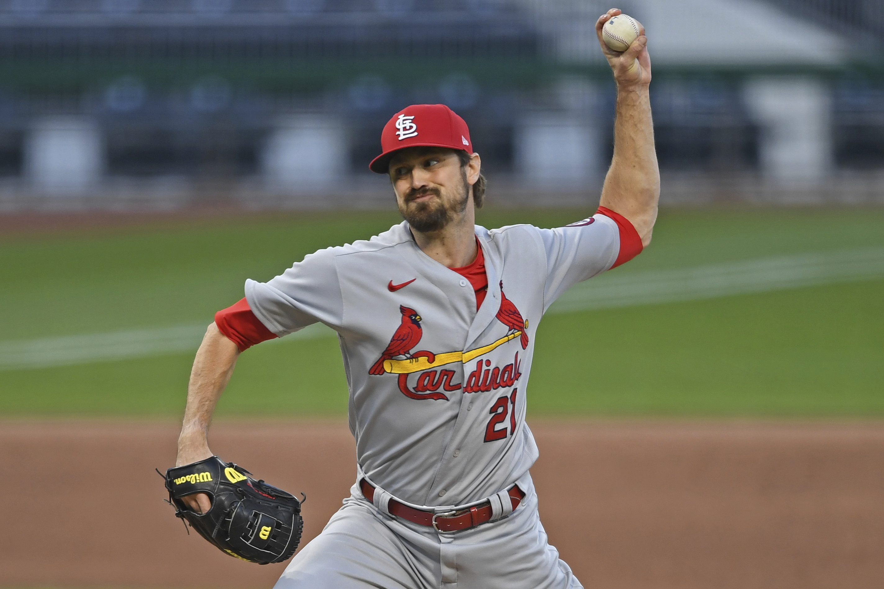 FILE - St. Louis Cardinals relief pitcher Andrew Miller delivers during the ninth inning of a baseball game against the Pittsburgh Pirates, Sunday, Sept. 20, 2020, in Pittsburgh. Former pitcher Andrew Miller was hired by the Major League Baseball Players Association on Monday, July 1, 2024, as special assistant for strategic initiatives. 