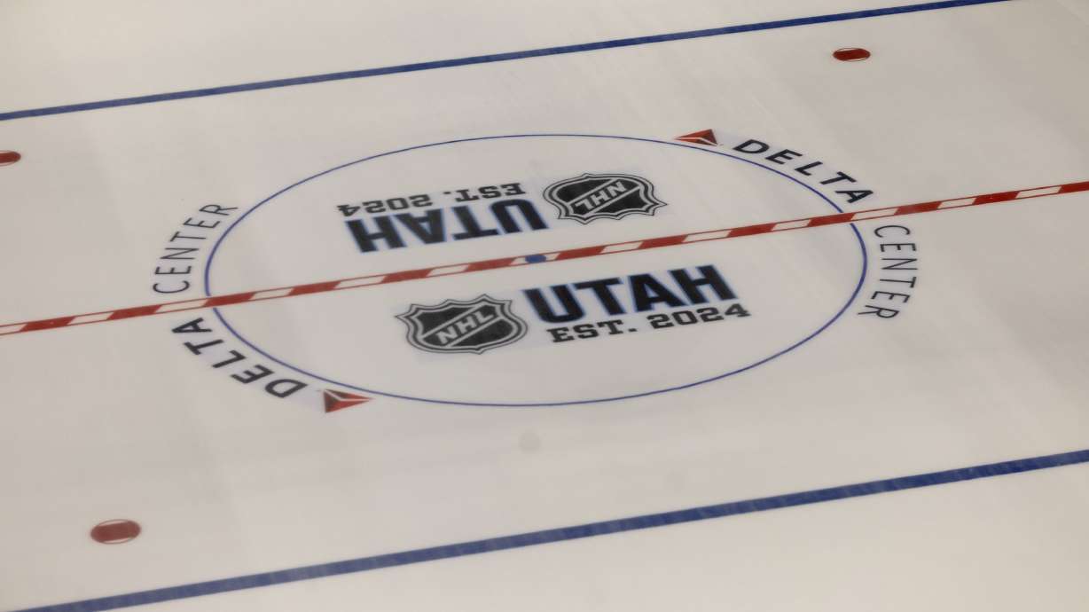 The ice sheet is displayed at the Utah NHL Draft Party at the Delta Center in Salt Lake City on Friday, June 28, 2024.