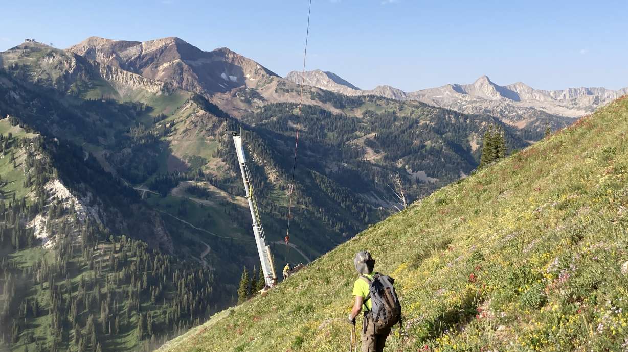 An undated photo of crews installing Wyssen avalanche mitigation towers in Little Cottonwood Canyon. Utah Department of Transportation plans to add 16 more towers in the canyon over the next few months, beginning next week.