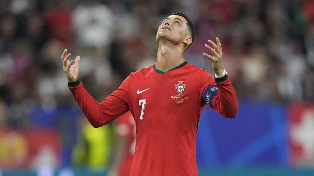 Portugal's Cristiano Ronaldo reacts after an attempt to score during a round of 16 match between Portugal and Slovenia at the Euro 2024 soccer tournament on Monday.
