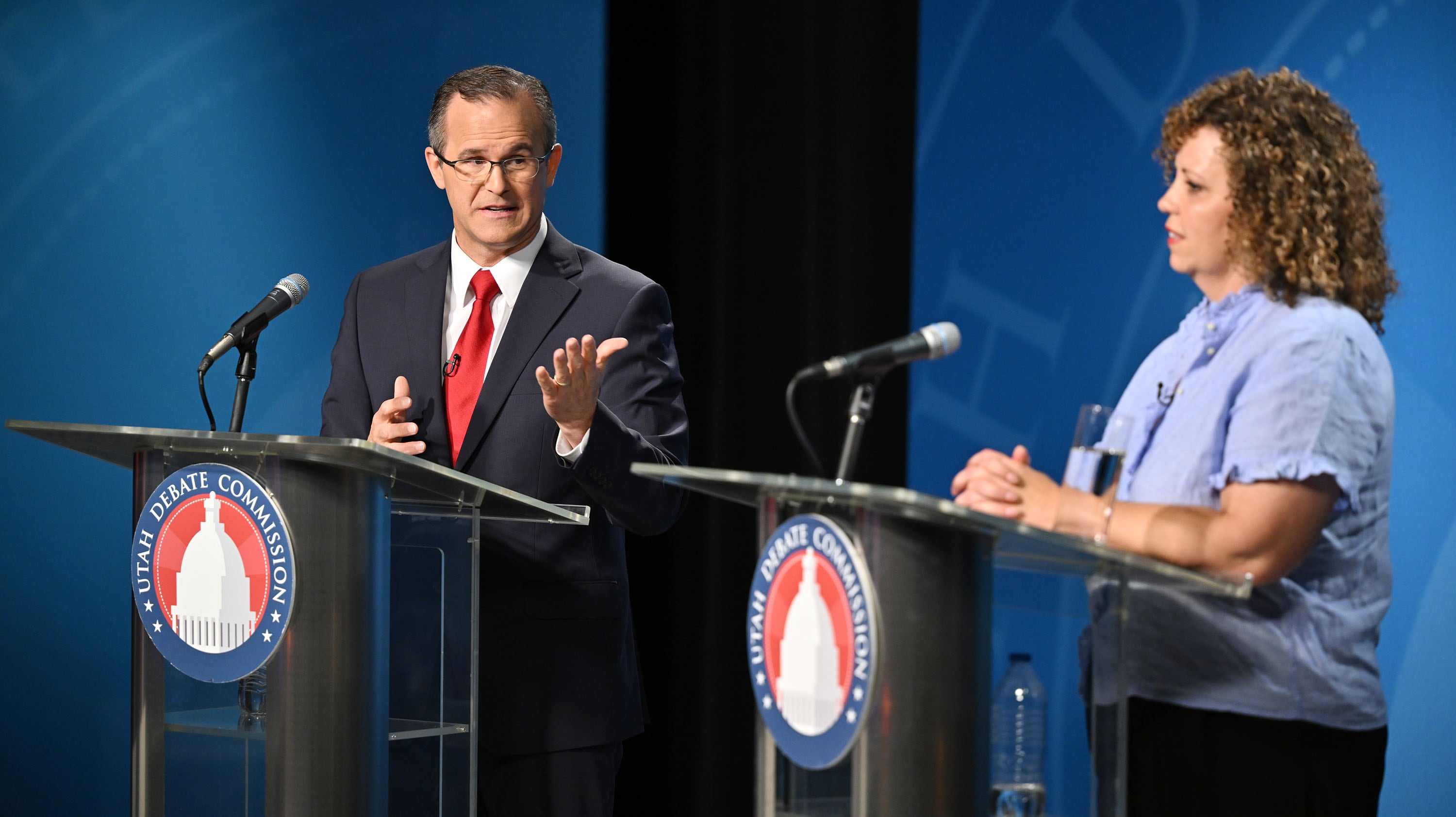 Utah’s 2nd Congressional District debate between Colby Jenkins and Rep. Celeste Maloy on June 10. Jenkins filed a petition Friday seeking the "names or address of voters whose ballots have been rejected and not yet resolved" in Washington County.