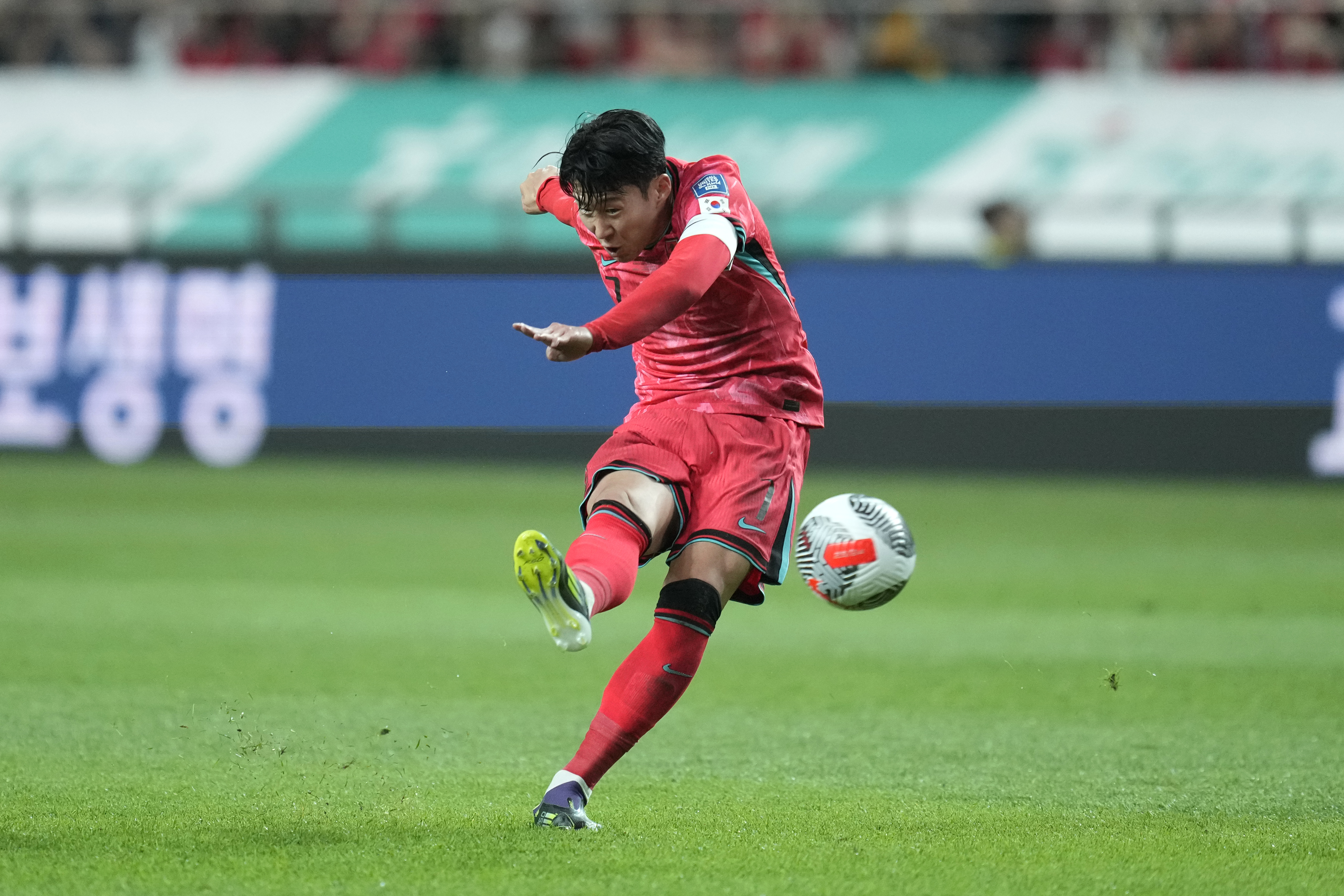 South Korea's Son Heung-min makes an attempt to score during the second round of the Asian qualifier group C match for 2026 FIFA World Cup between South Korea and China at Seoul World Cup Stadium in Seoul, South Korea, Tuesday, June 11, 2024. 