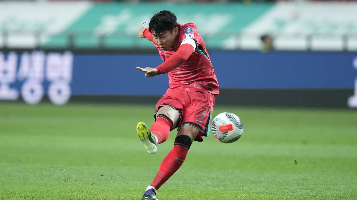 South Korea's Son Heung-min makes an attempt to score during the second round of the Asian qualifier group C match for 2026 FIFA World Cup between South Korea and China at Seoul World Cup Stadium in Seoul, South Korea, Tuesday, June 11, 2024.