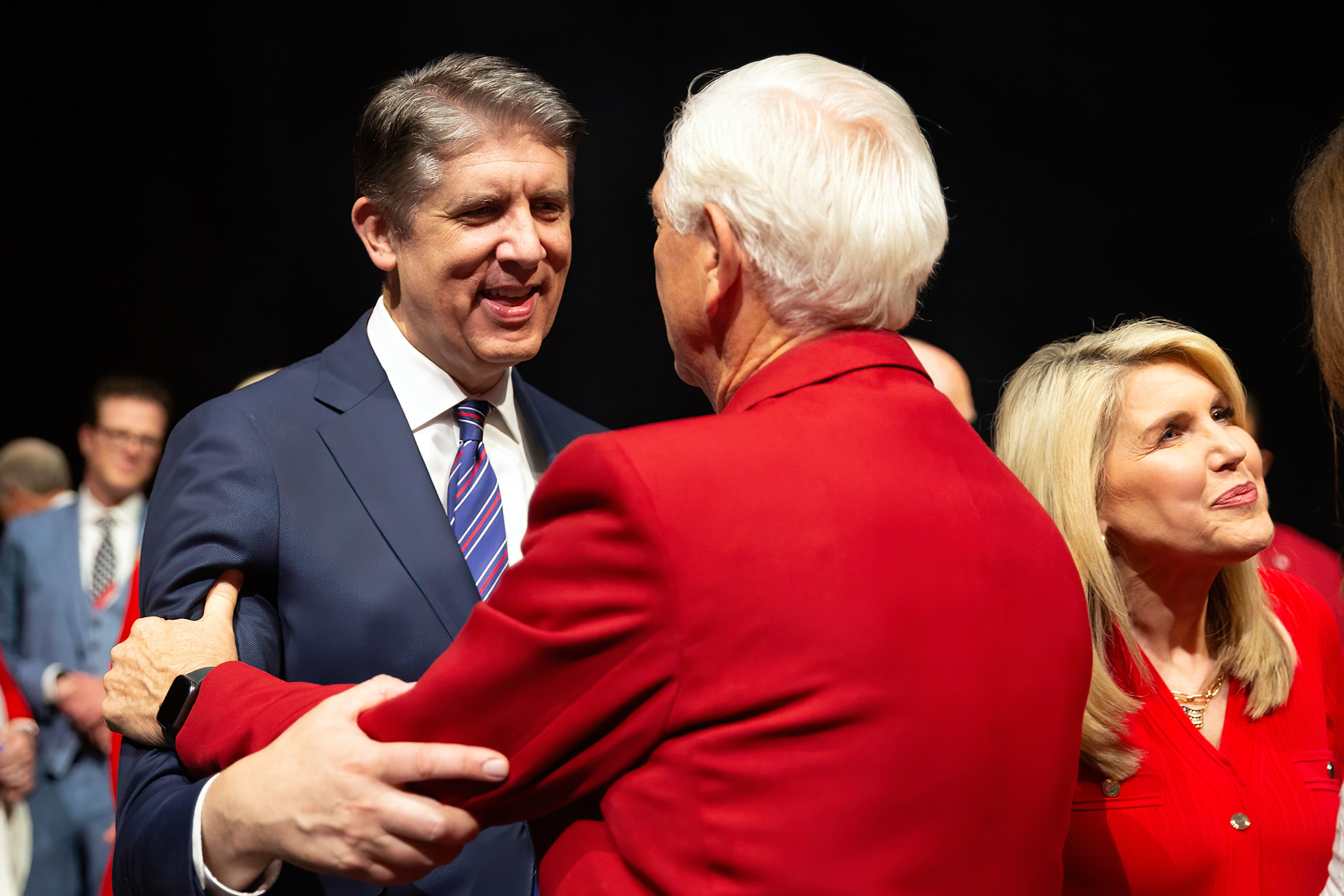 Elder Matthew S. Holland, General Authority Seventy for The Church of Jesus Christ of Latter-day Saints, speaks with attendees after the America’s Freedom Festival in Provo Sunday.