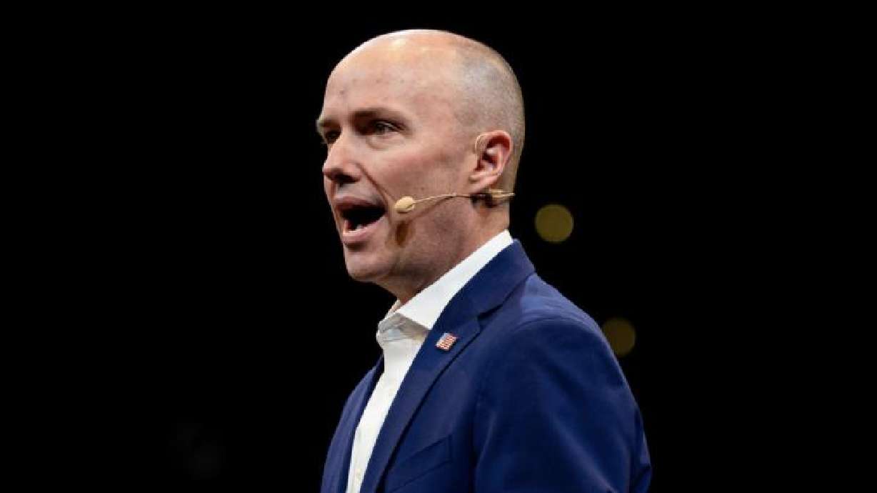 Utah Gov. Spencer Cox speaks at Hale Centre Theatre in Sandy on March 28. Cox will speak as chairman of the National Governors Association in Salt Lake City next week, along with actor Matthew McConaughey.