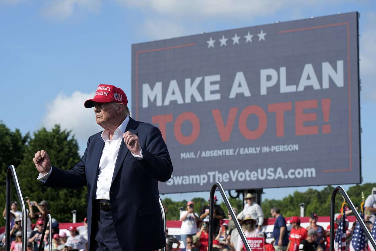 Republican presidential candidate former President Donald Trump speaks at a campaign rally in Chesapeake, Va., June 28.