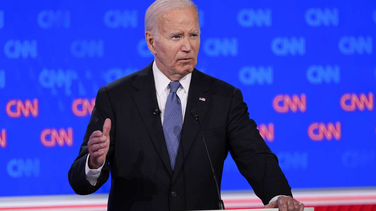President Joe Biden speaks during a presidential debate with Republican presidential candidate former President Donald Trump, June 27, in Atlanta.