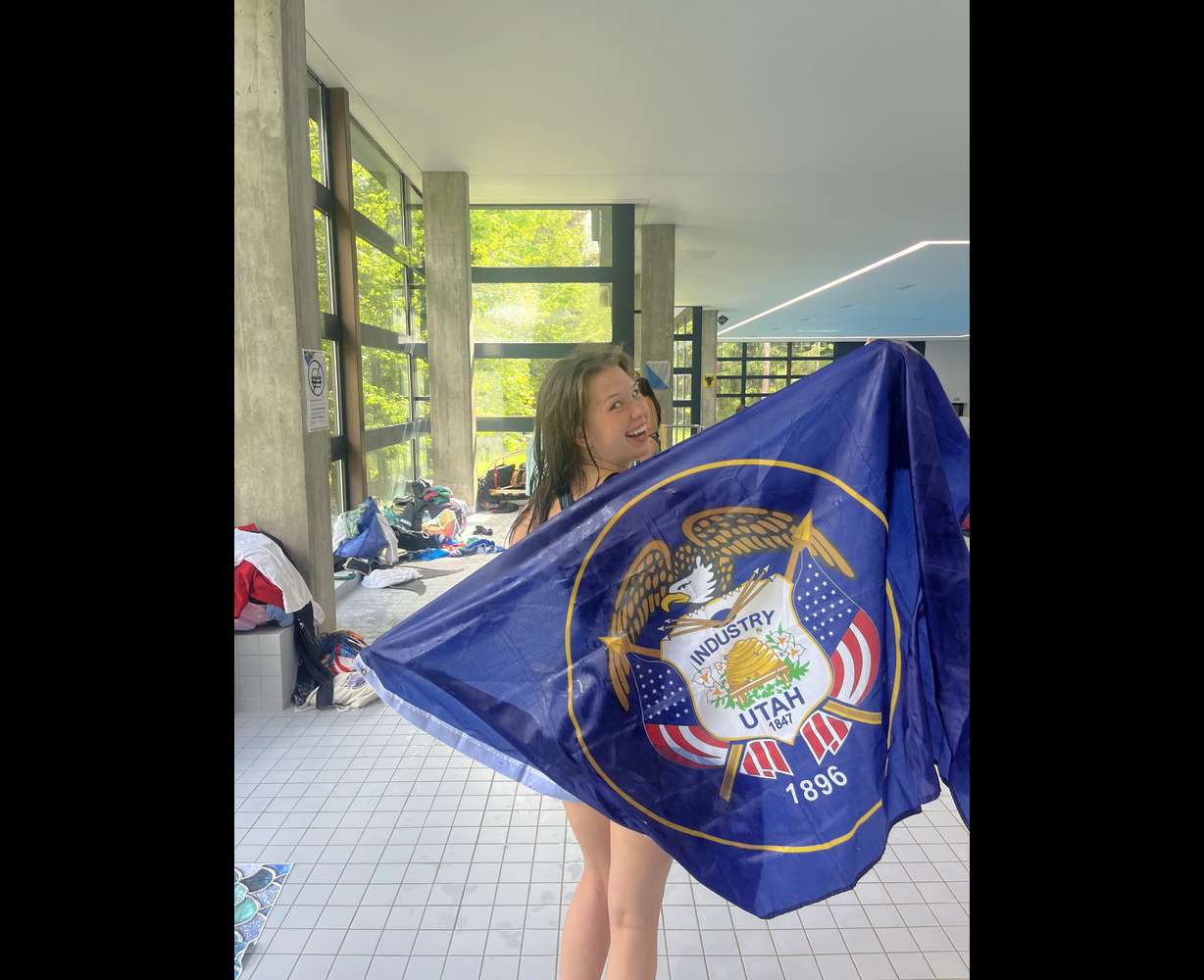 Mermaid Mia Sim celebrates after competing in the Swiss Merlympics in Geneva, Switzerland in May.