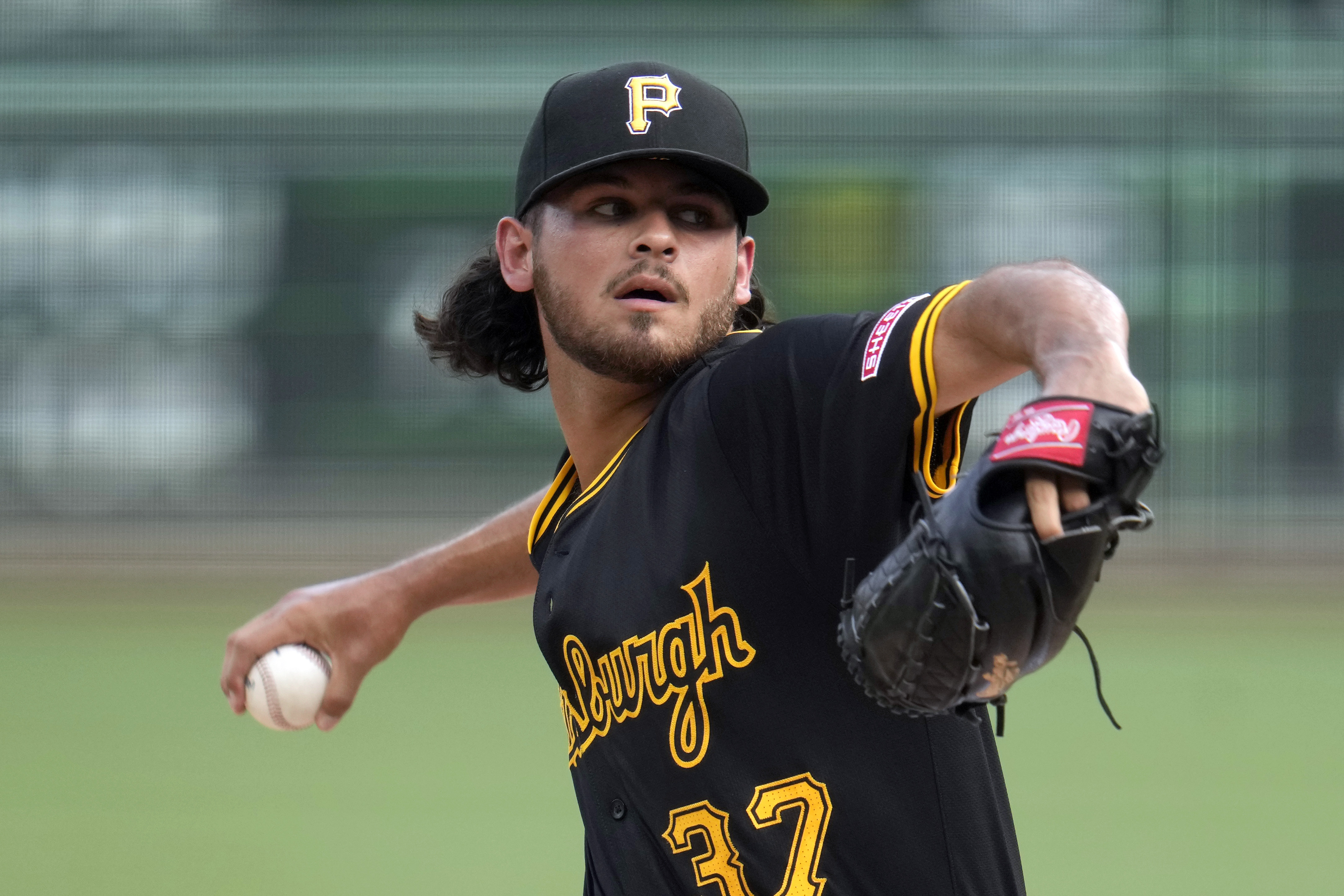 Pittsburgh Pirates starting pitcher Jared Jones delivers during the first inning of a baseball game against the St. Louis Cardinals in Pittsburgh, Wednesday, July 3, 2024. 