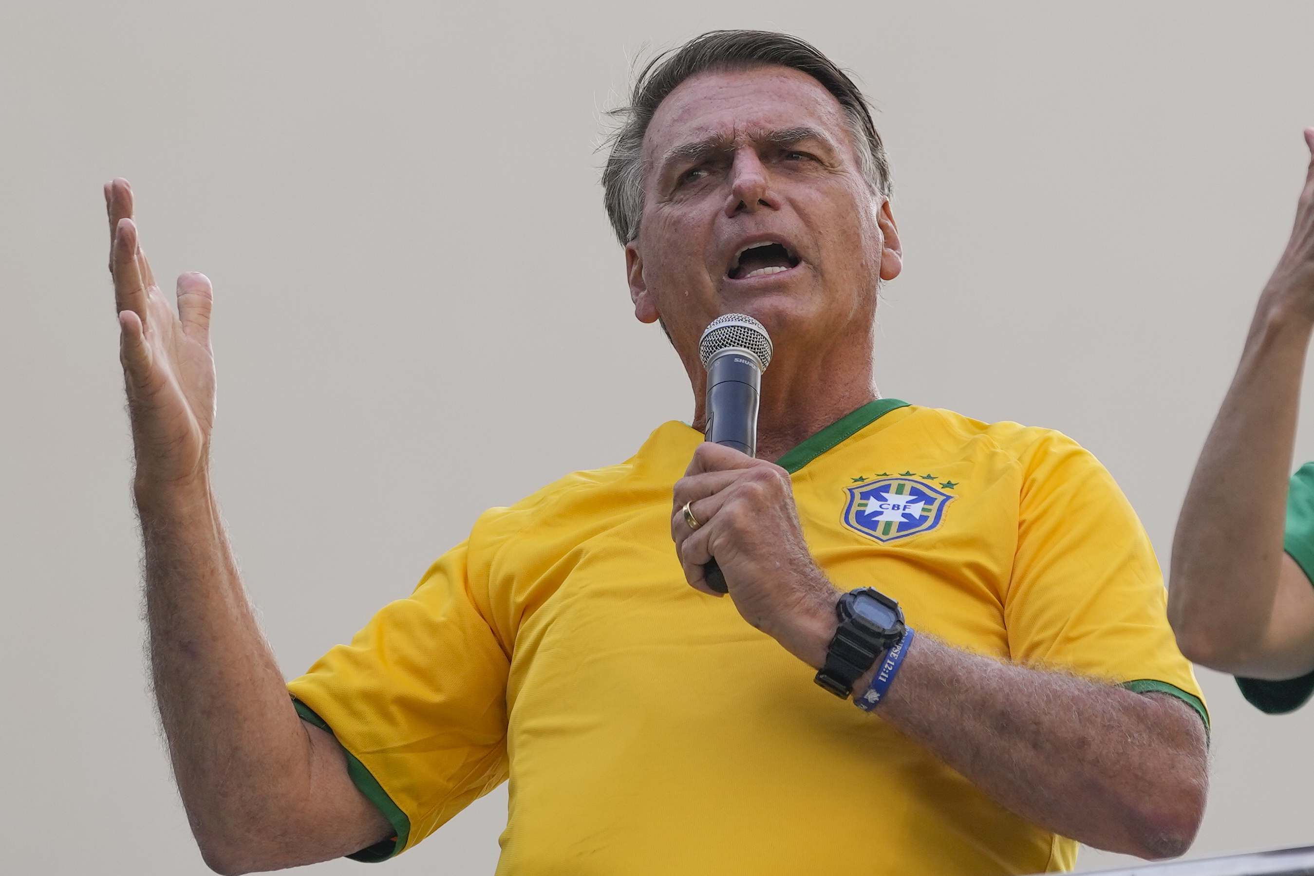 Former President Jair Bolsonaro addresses supporters at a rally in Sao Paulo, Brazil, Feb. 25. Brazilian police indicted Bolsonaro on Thursday for money laundering and criminal association, sources say.