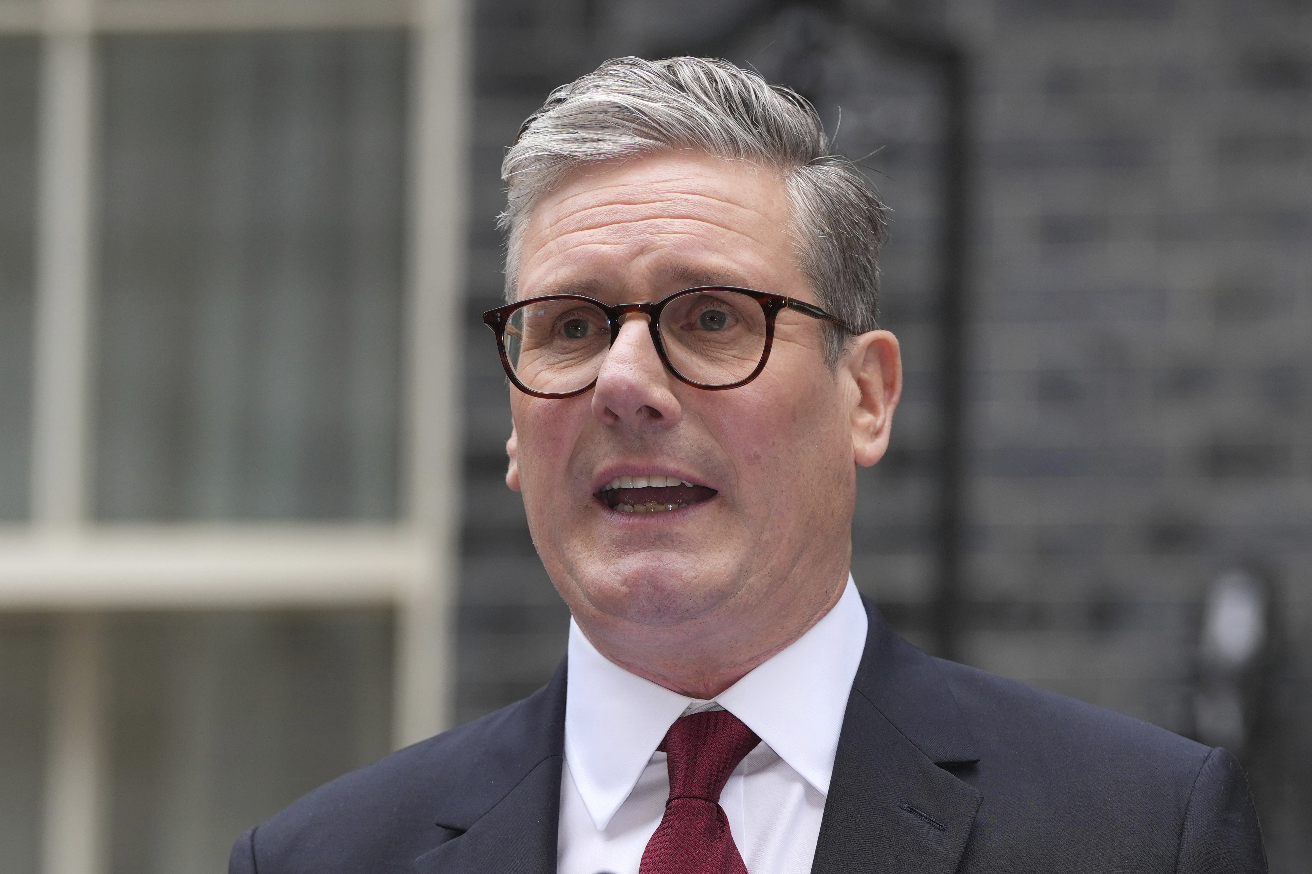 Britain's Labour Party Prime Minister Keir Starmer makes speech outside 10 Downing Street in London, Friday. Starmer won the general election on July 4, and was appointed Prime Minster by King Charles III at Buckingham Palace.