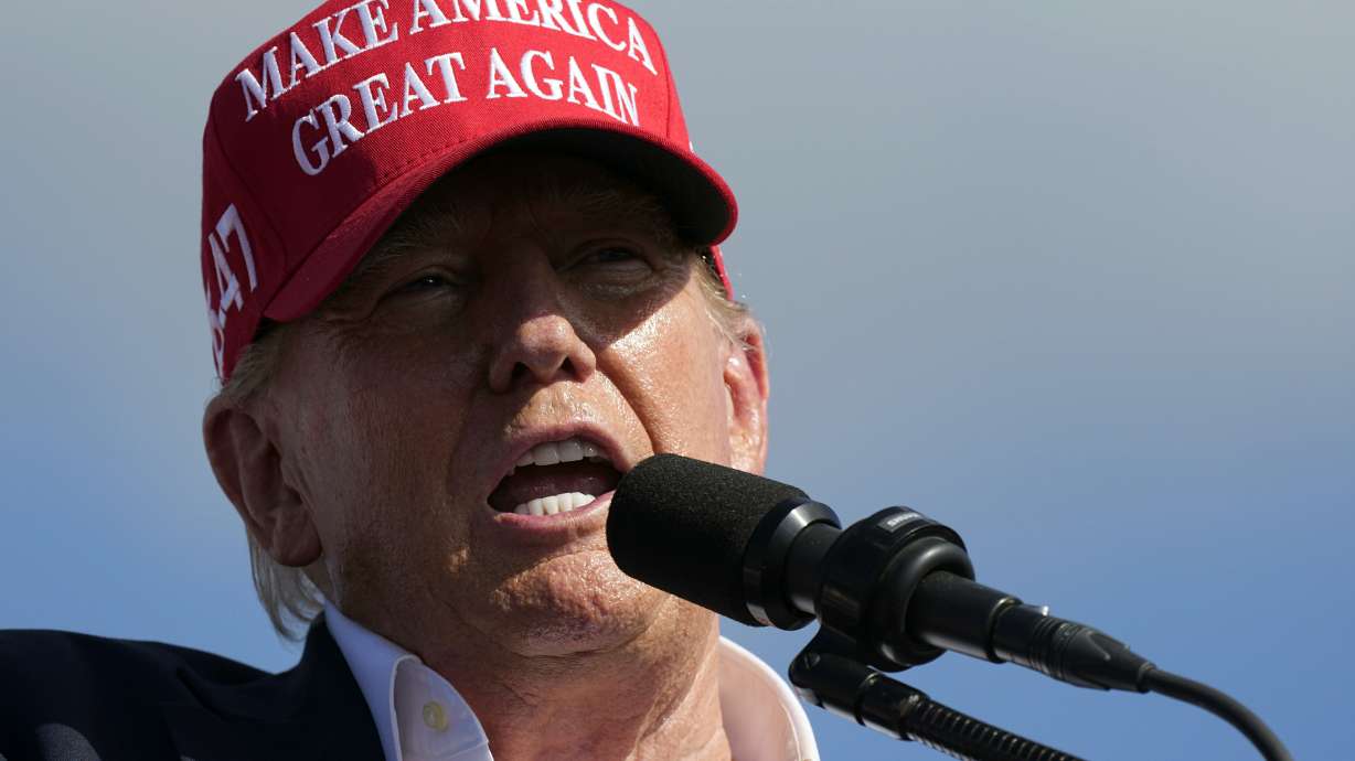 Republican presidential candidate former President Donald Trump speaks at a campaign rally in Chesapeake, Va., June 28.