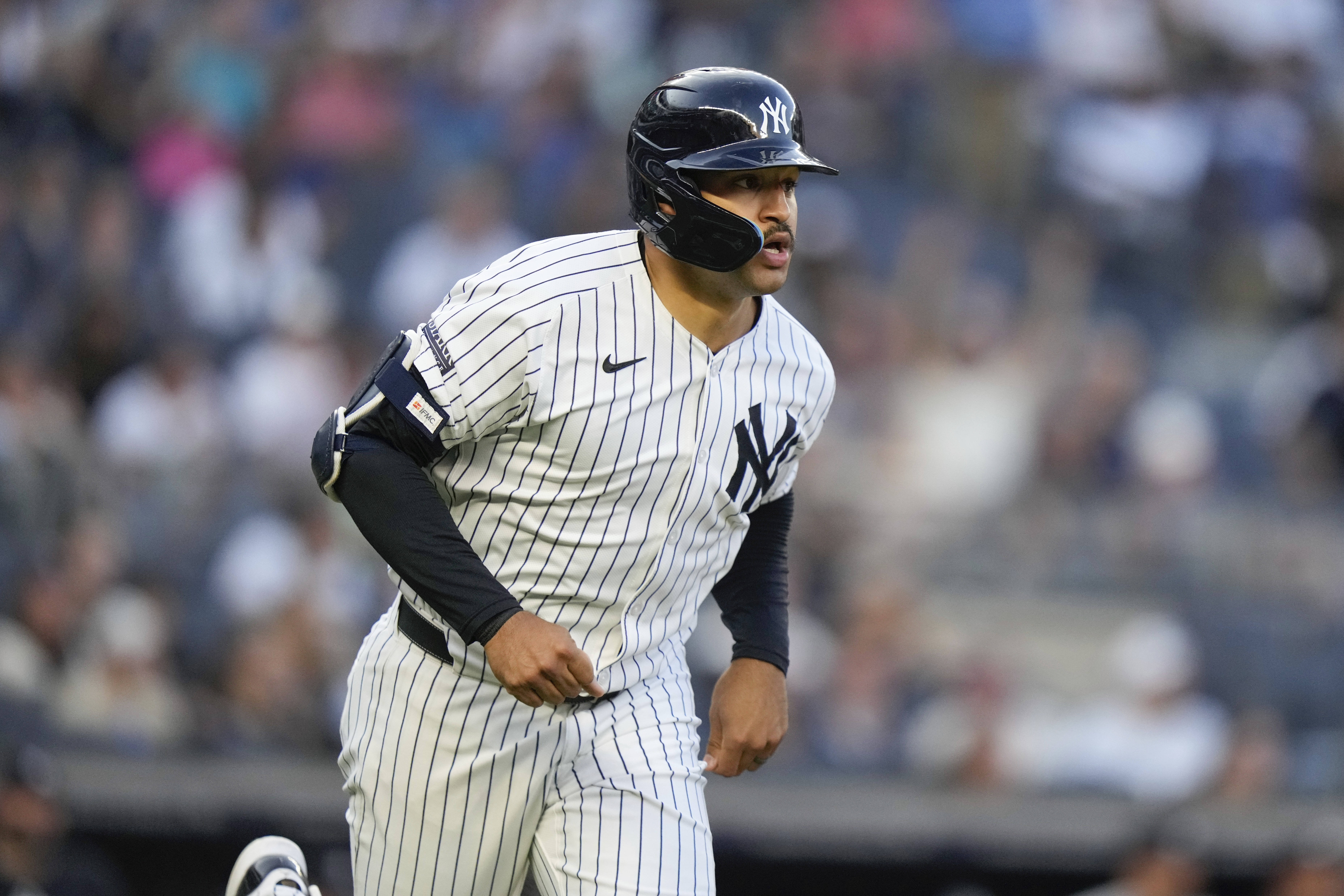 New York Yankees' Trent Grisham runs the bases on a two-run home run against the Minnesota Twins during the second inning of a baseball game Thursday, June 6, 2024, in New York. 