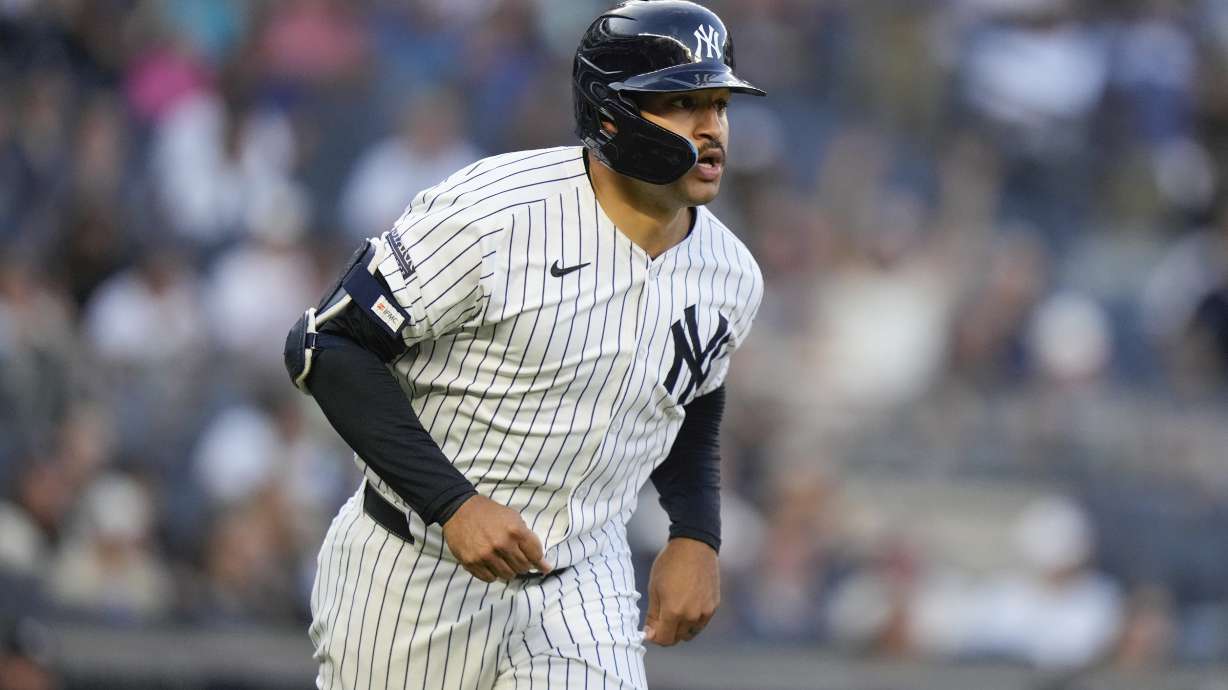 New York Yankees' Trent Grisham runs the bases on a two-run home run against the Minnesota Twins during the second inning of a baseball game Thursday, June 6, 2024, in New York.