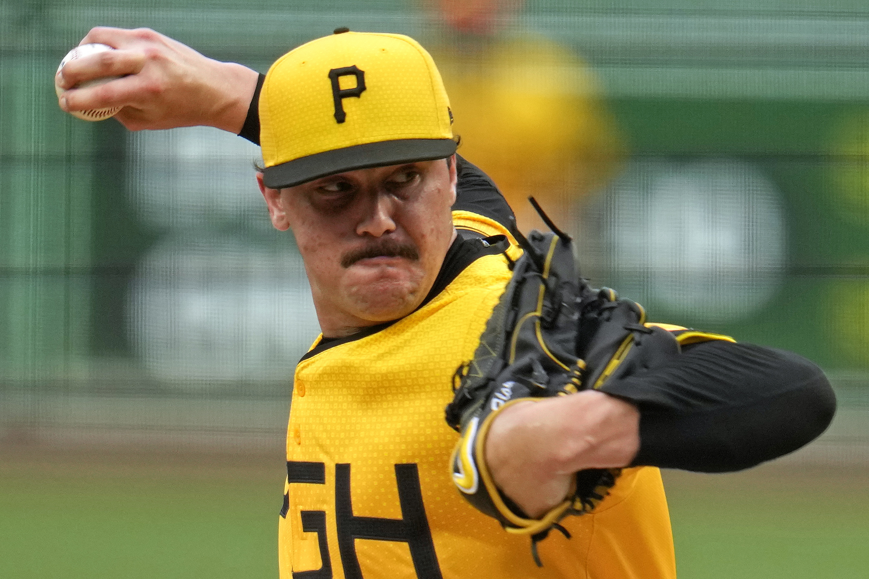 Pittsburgh Pirates starting pitcher Paul Skenes delivers during the second inning of a baseball game against the New York Mets in Pittsburgh, Friday, July 5, 2024. 