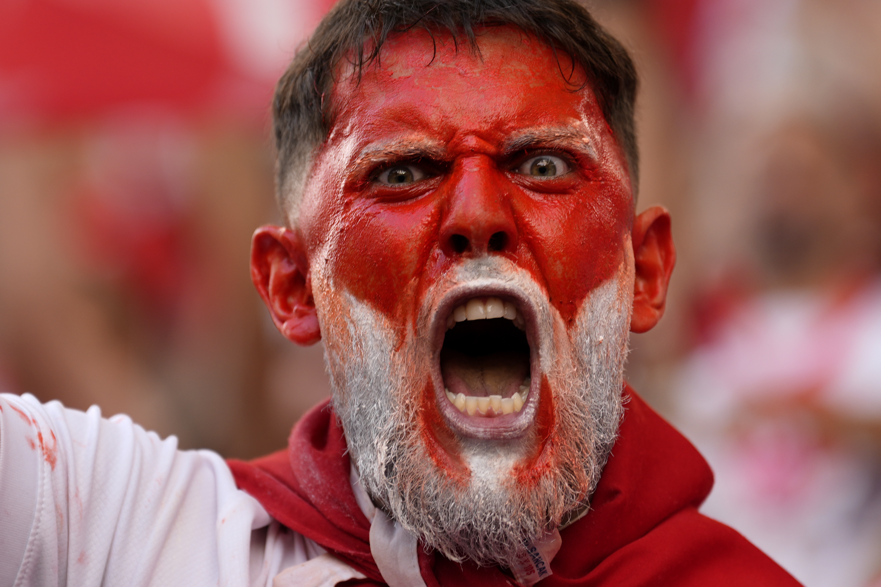 A fan cheers before a quarterfinal match between the Netherlands and Turkey at the Euro 2024 soccer tournament in Berlin, Germany, Saturday, July 6, 2024. 