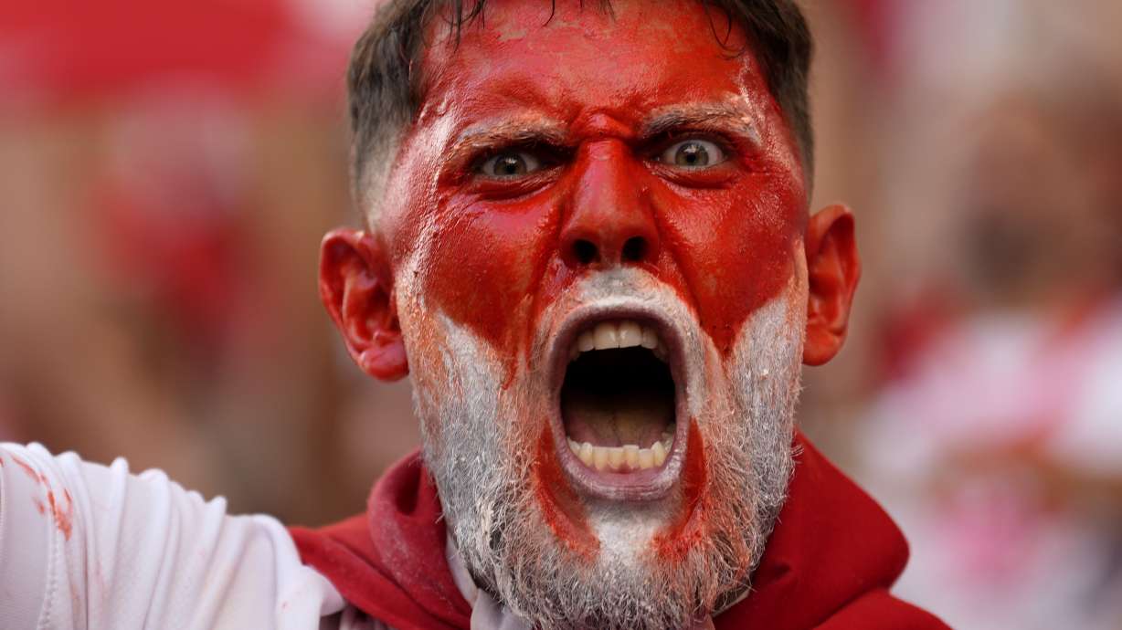 A fan cheers before a quarterfinal match between the Netherlands and Turkey at the Euro 2024 soccer tournament in Berlin, Germany, Saturday, July 6, 2024.