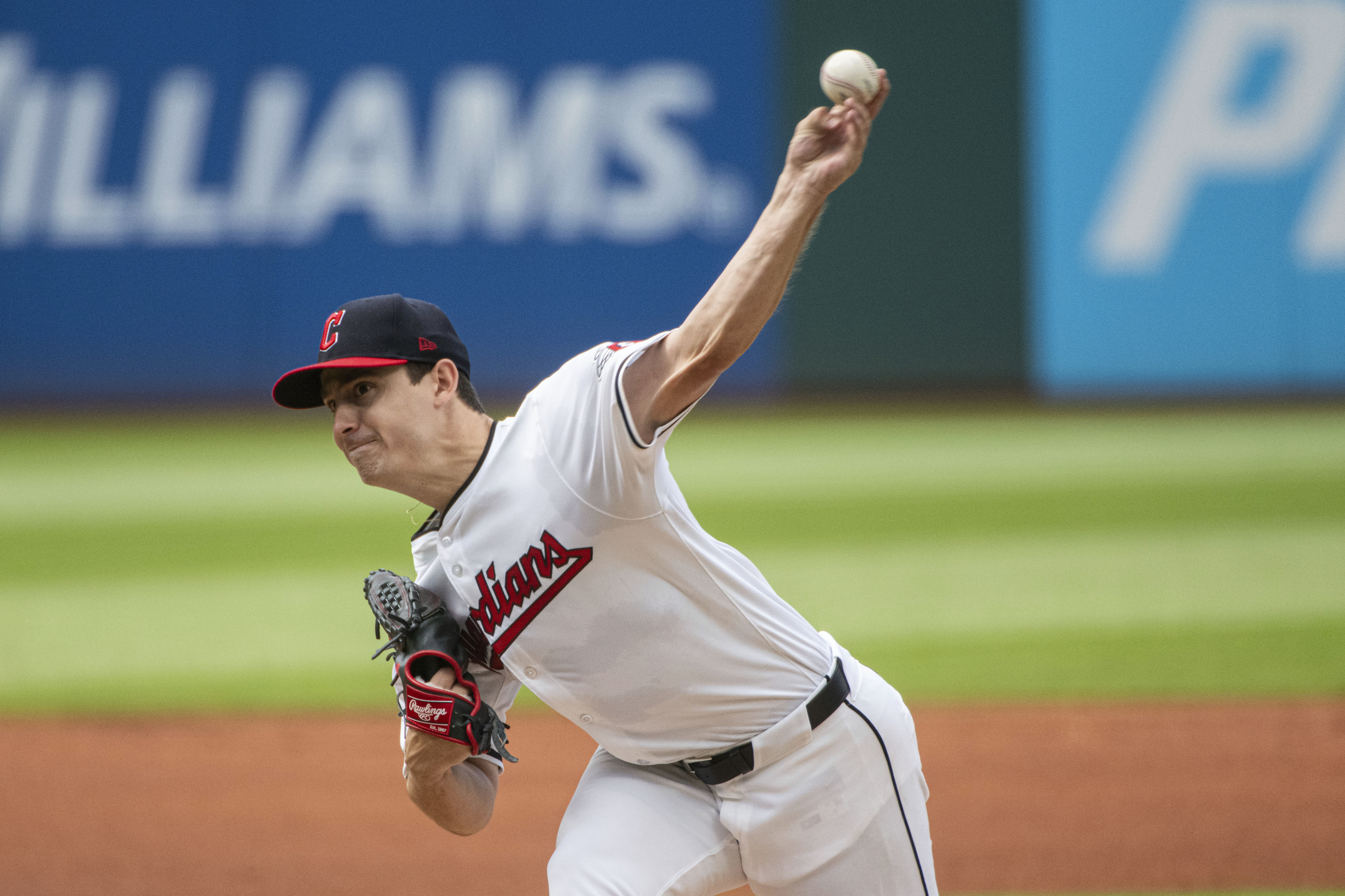 Cleveland Guardians starting pitcher Logan Allen delivers during the first inning of a baseball game against the San Francisco Giants in Cleveland, Saturday, July 6, 2024. 