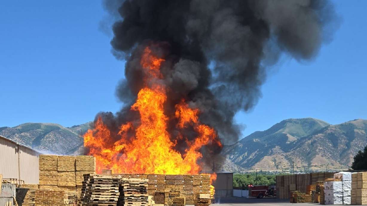 A commercial pallet manufacturer building caught on fire Sunday, Logan Fire Chief Craig Humphreys said.