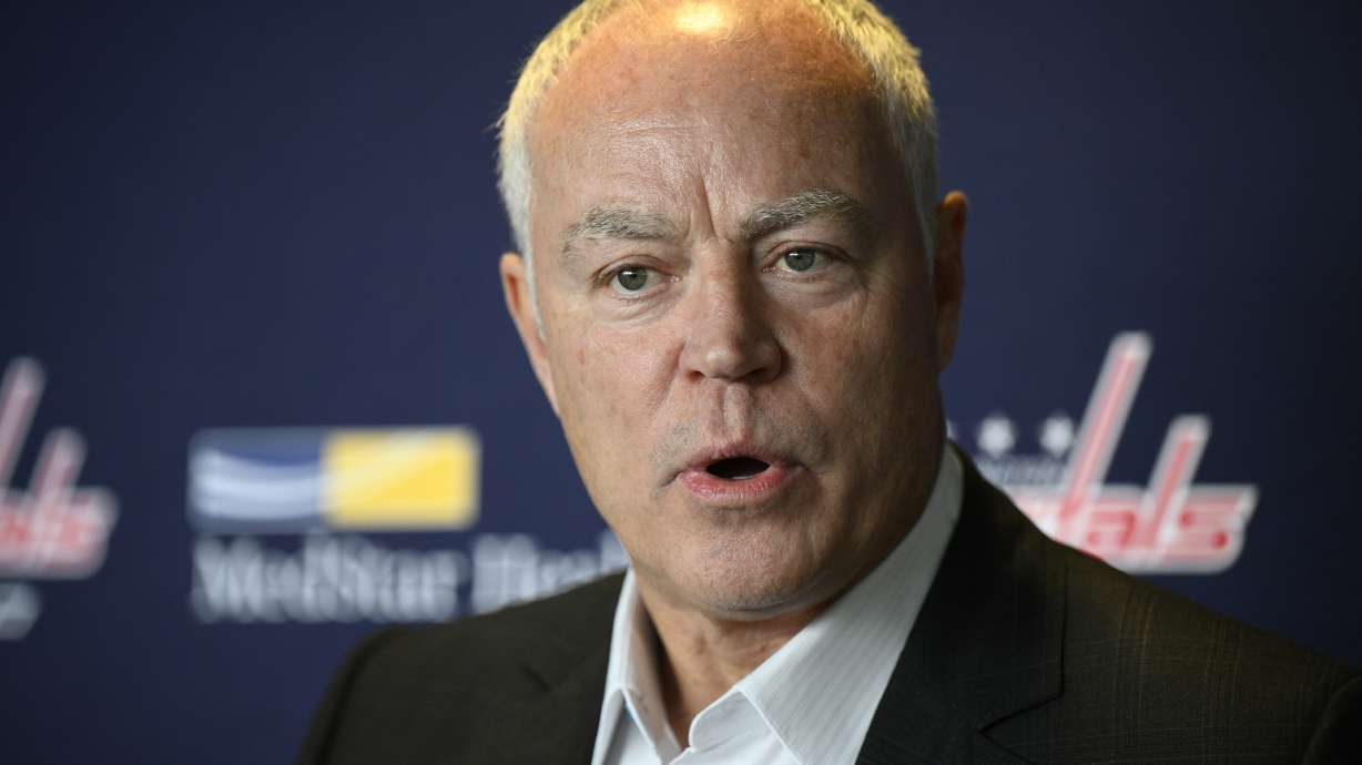 FILE0 Washington Capitals senior vice president and general manager Brian MacLellan talks to the media during media day at an NHL hockey training camp, Thursday, Sept. 22, 2022, in Arlington, Va. The Washington Capitals on Monday, July 8, 2024, named Chris Patrick as their general manager with longtime GM Brian MacLellan remaining president of hockey operations.