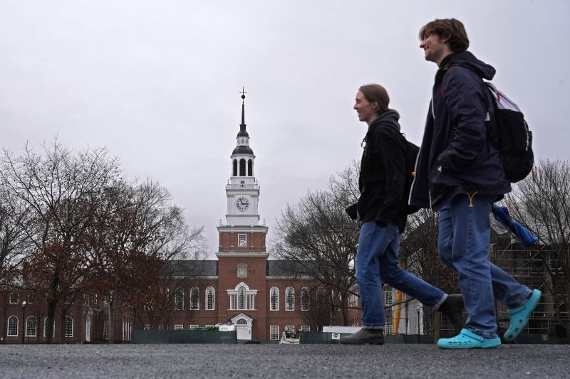 Students cross the campus of Dartmouth College, March 5, in Hanover, N.H.  Americans are increasingly skeptical about the value and cost of college, with most saying they feel the U.S. higher education system is headed in the “wrong direction,” according to a new poll.