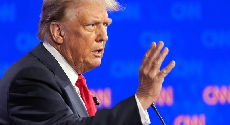 Republican presidential candidate and former President Donald Trump speaks during a presidential debate hosted by CNN with President Joe Biden, June 27 in Atlanta. The Republican National Committee's platform committee has adopted a policy document that reflects former president Donald Trump's position opposing a federal abortion ban and ceding limits to states