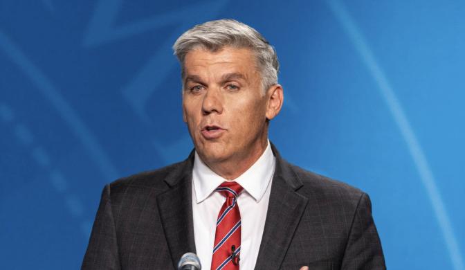 Utah Rep. Phil Lyman speaks during Utah’s gubernatorial GOP primary debate in Salt Lake City on June 11. Lyman asked the Utah Supreme Court to prevent the printing of ballots for the general election pending the outcome of an earlier case.