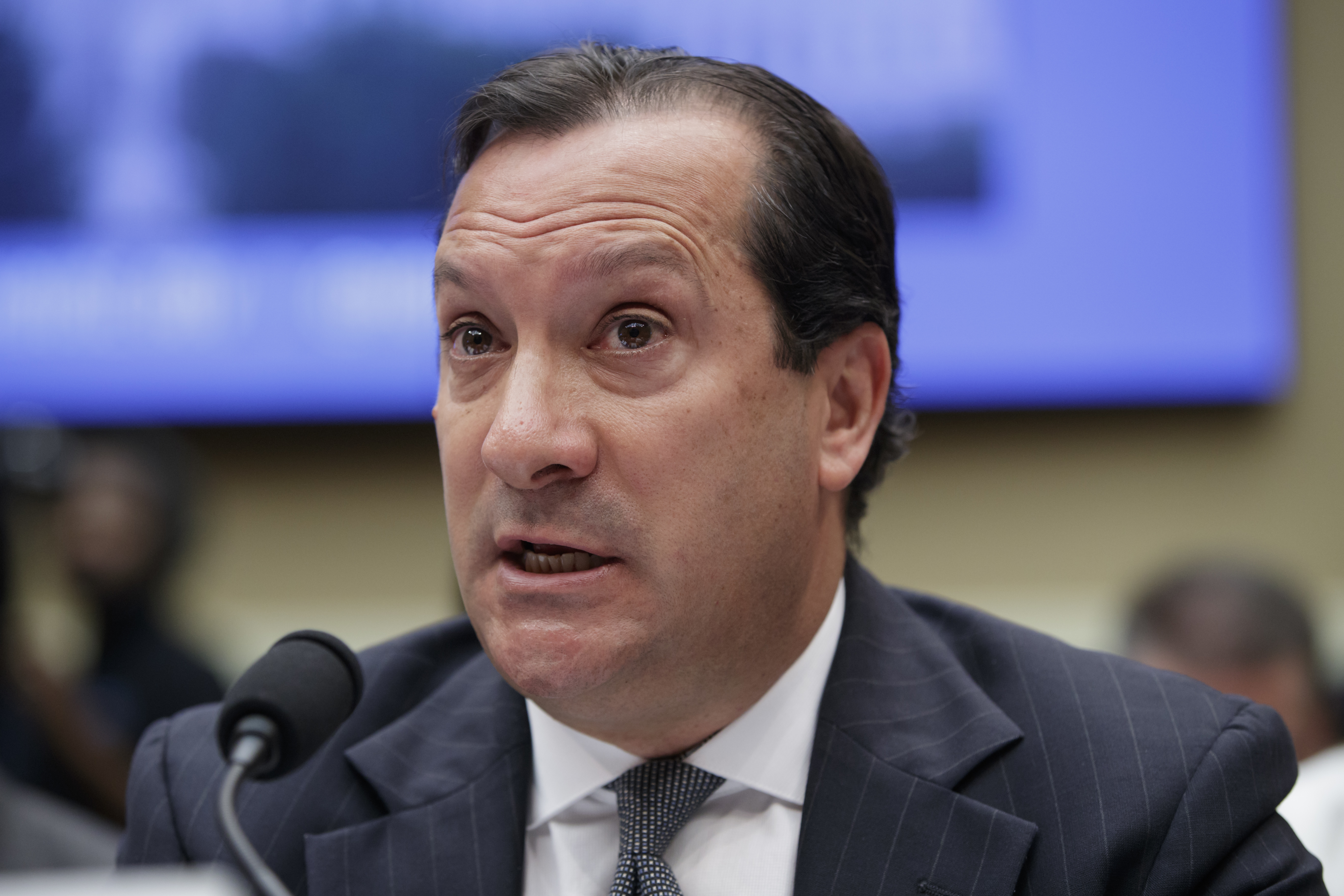 FILE - USA Volleyball CEO Jamie Davis testifies before the House Commerce Oversight and Investigations Subcommittee about the Olympic community's ability to protect athletes from sexual abuse, Wednesday, May 23, 2018, on Capitol Hill in Washington. Davis is leaving USA Volleyball to take over as CEO of USA Water Polo. His appointment, effective Oct. 1, was announced by USA Water Polo on Monday, July 8, 2024.