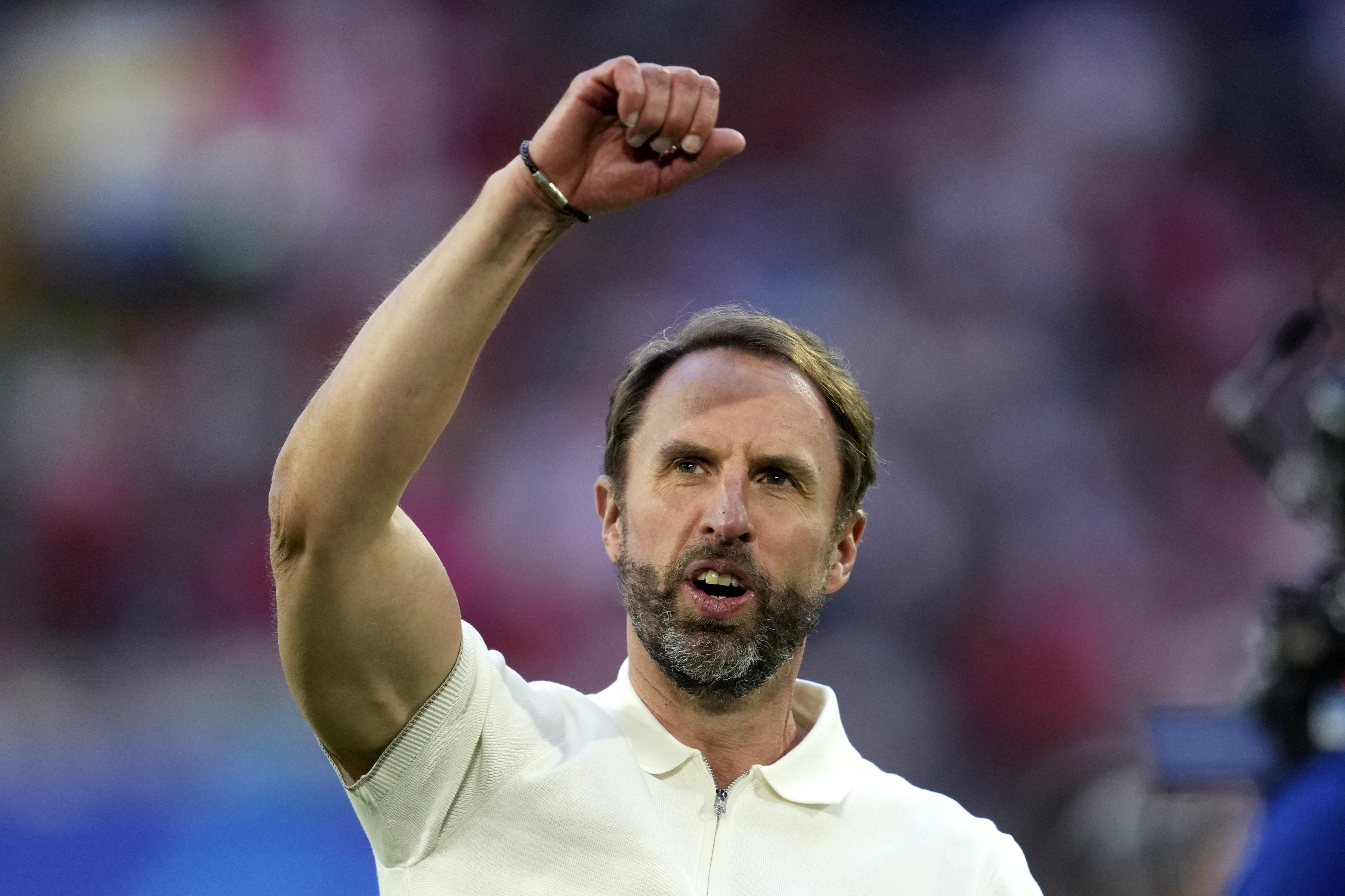 England's manager Gareth Southgate reacts after a quarterfinal match between England and Switzerland at the Euro 2024 soccer tournament in Duesseldorf, Germany, Saturday, July 6, 2024. 