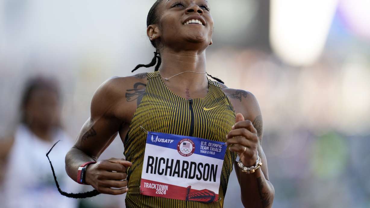 Sha'Carri Richardson wins a heat women's 200-meter semi-finals during the U.S. Track and Field Olympic Team Trials Friday, June 28, 2024, in Eugene, Ore.