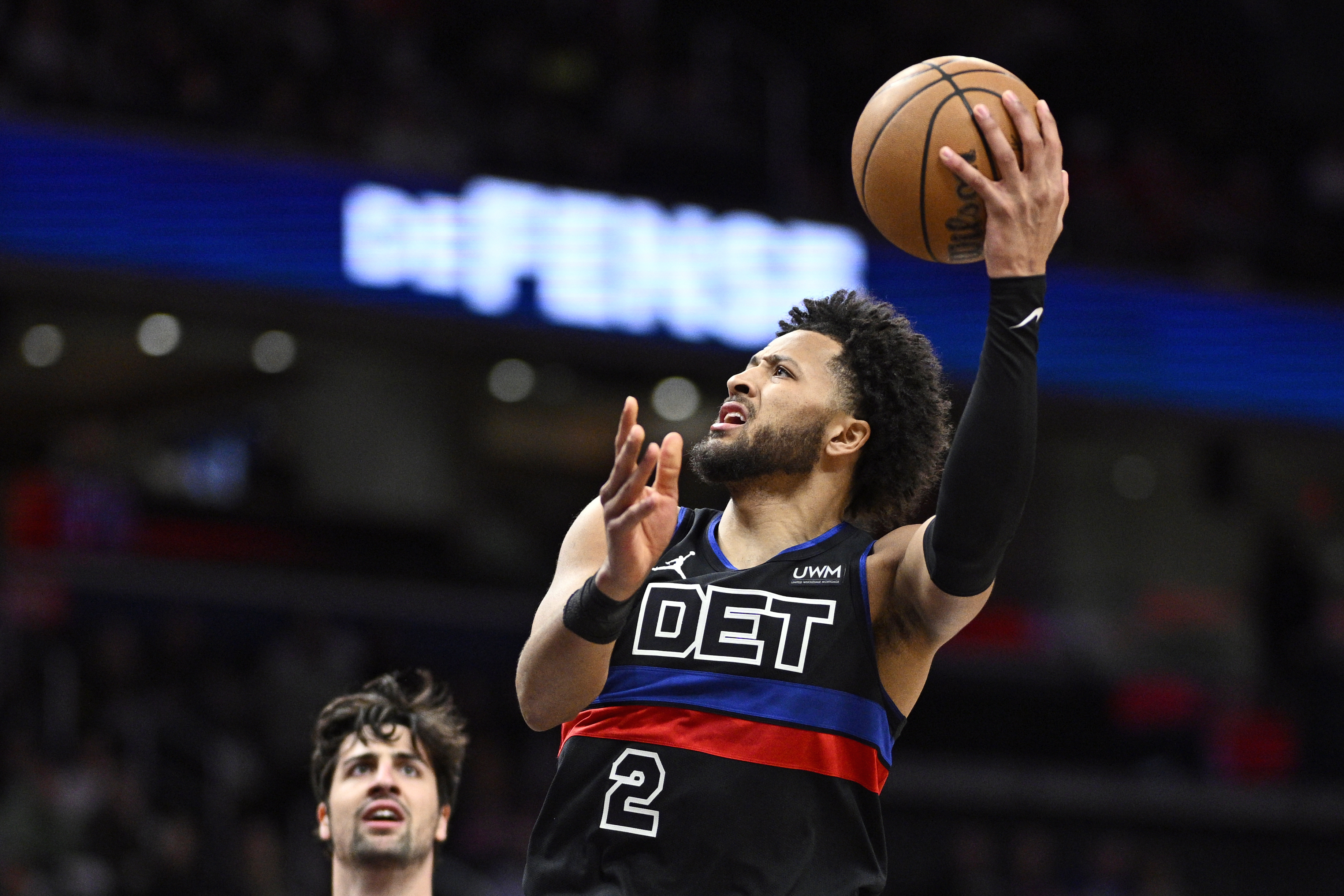 FILE - Detroit Pistons guard Cade Cunningham (2) in action during the first half of an NBA basketball game against the Washington Wizards, Friday, March 29, 2024, in Washington. The Pistons and Cunningham have agreed to a five-year, $224 million contract, according to a person familiar with the situation. 