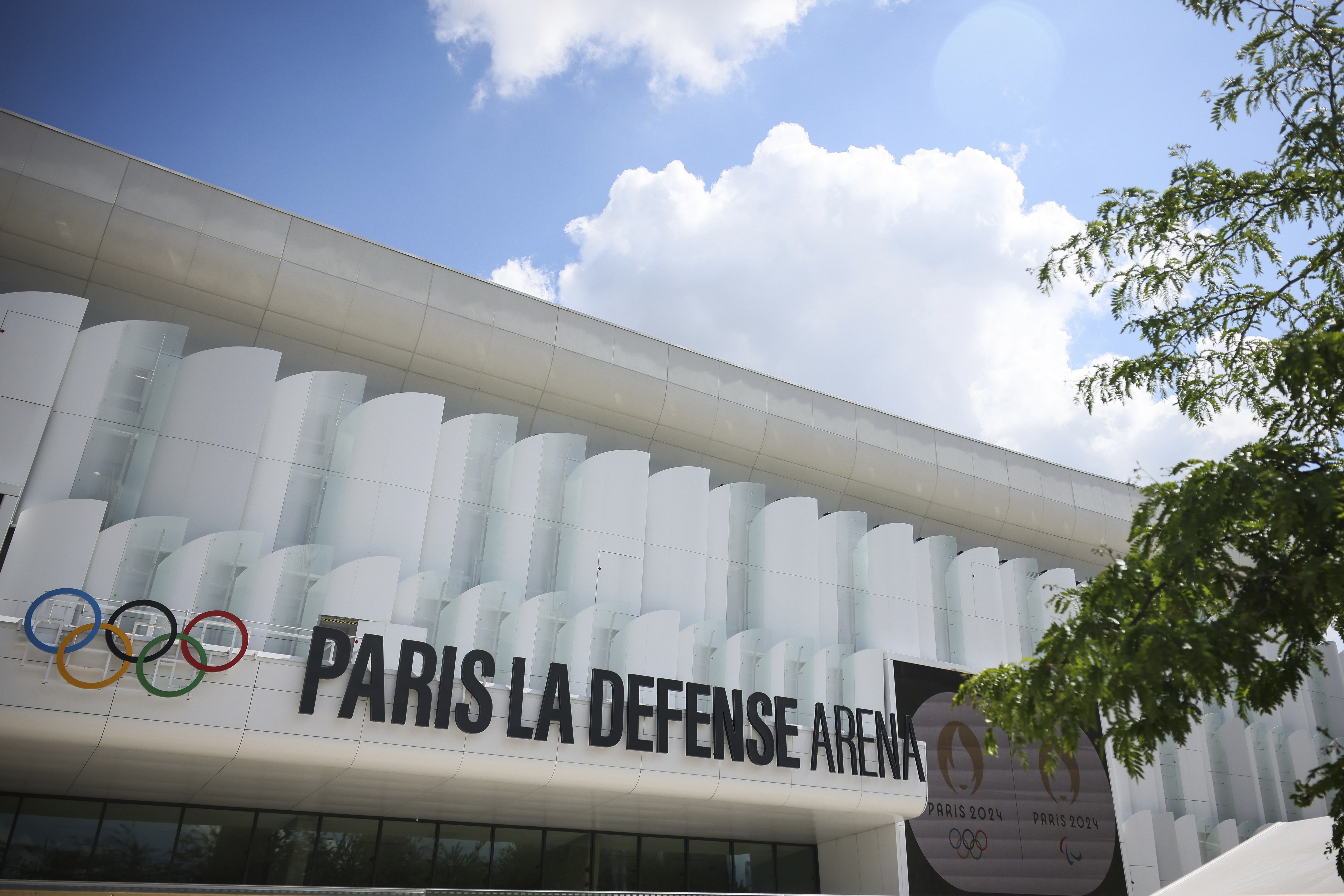 A view of the Paris La Defense Arena, Wednesday, June 12, 2024 in Nanterre, outside Paris. The Paris La Defense Arena will host the swimming and some water polo events during the Paris 2024 Olympic Games. 