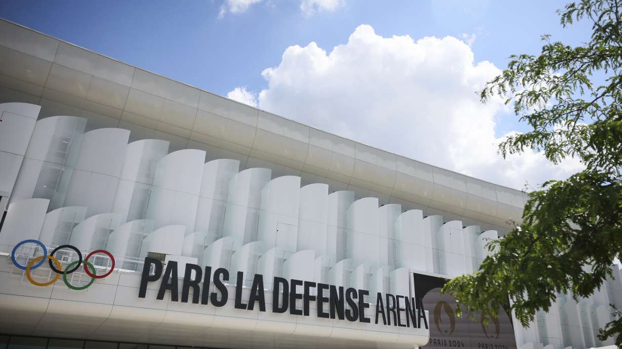 A view of the Paris La Defense Arena, Wednesday, June 12, 2024 in Nanterre, outside Paris. The Paris La Defense Arena will host the swimming and some water polo events during the Paris 2024 Olympic Games.