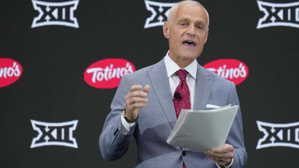 Big 12 Commissioner Brett Yormark speaks during Big 12 NCAA college football media days in Las Vegas Tuesday, July 9, 2024.