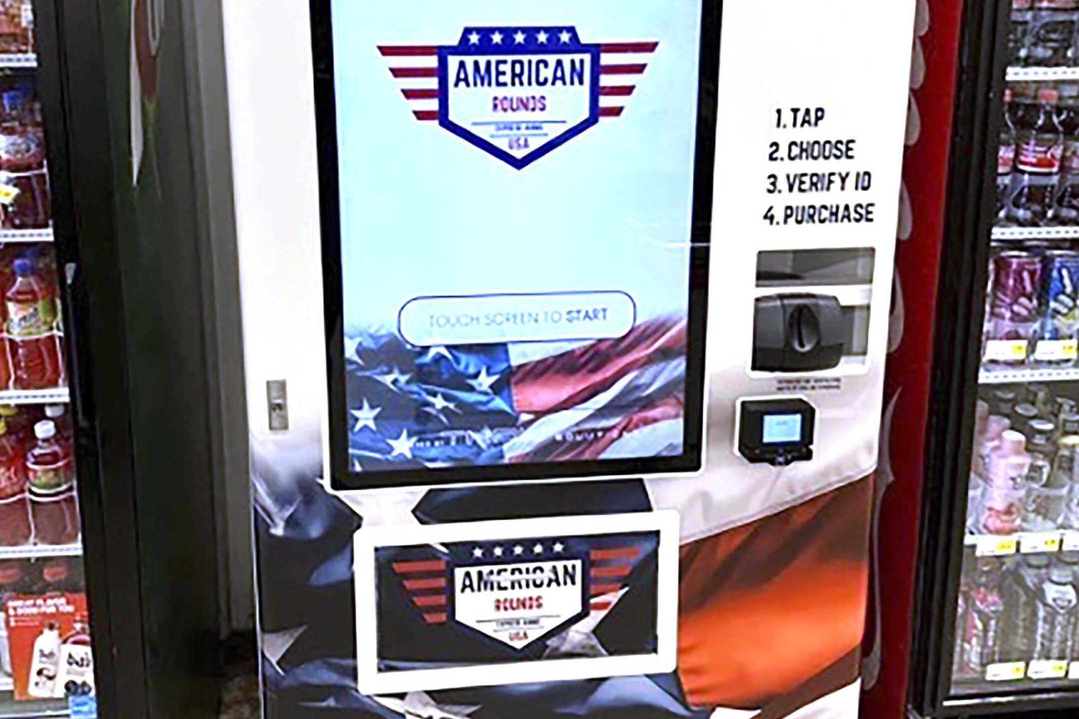 This undated photo provided by American Rounds shows a vending machine that sell ammunition in several locations across the United States. The machines scan a customers’ drivers license and uses facial scanning to verify a purchaser’s identity and that they are at least 21. 