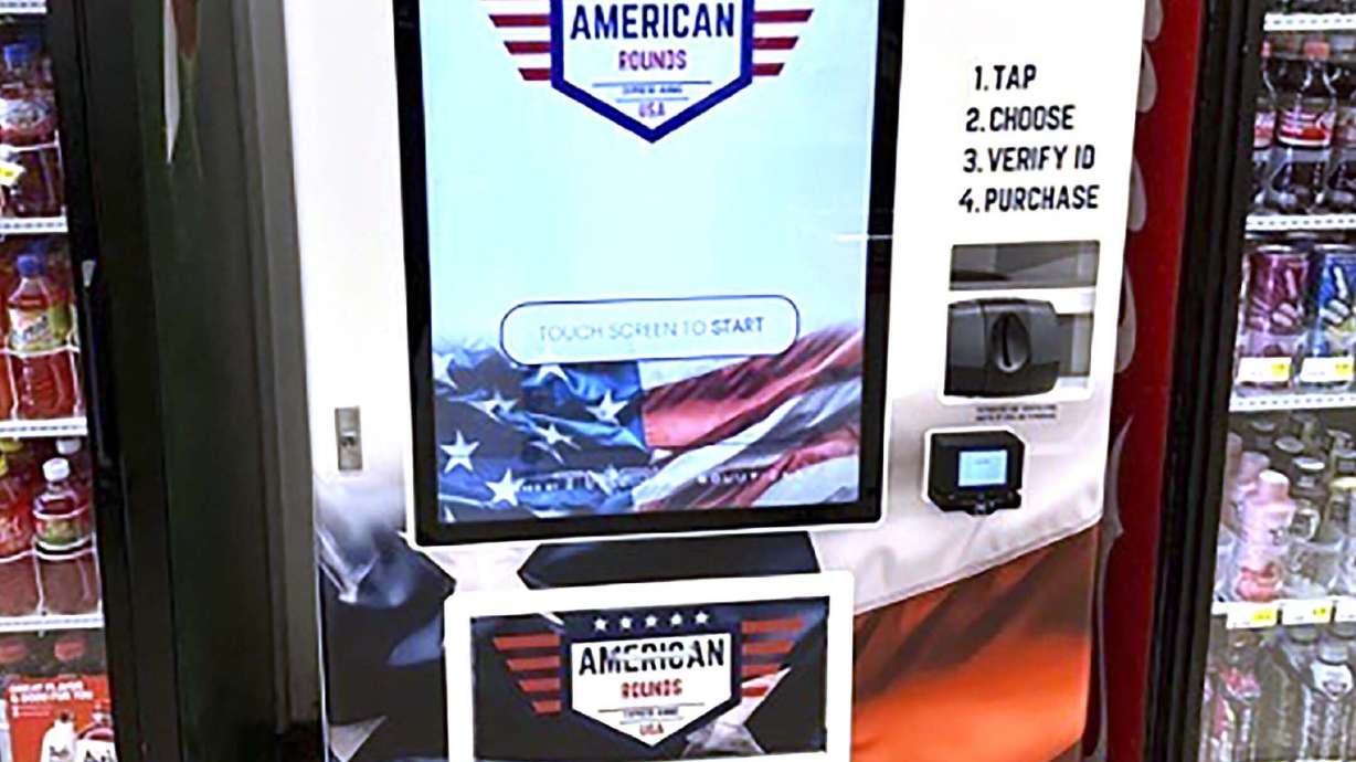This undated photo provided by American Rounds shows a vending machine that sell ammunition in several locations across the United States. The machines scan a customers’ drivers license and uses facial scanning to verify a purchaser’s identity and that they are at least 21.