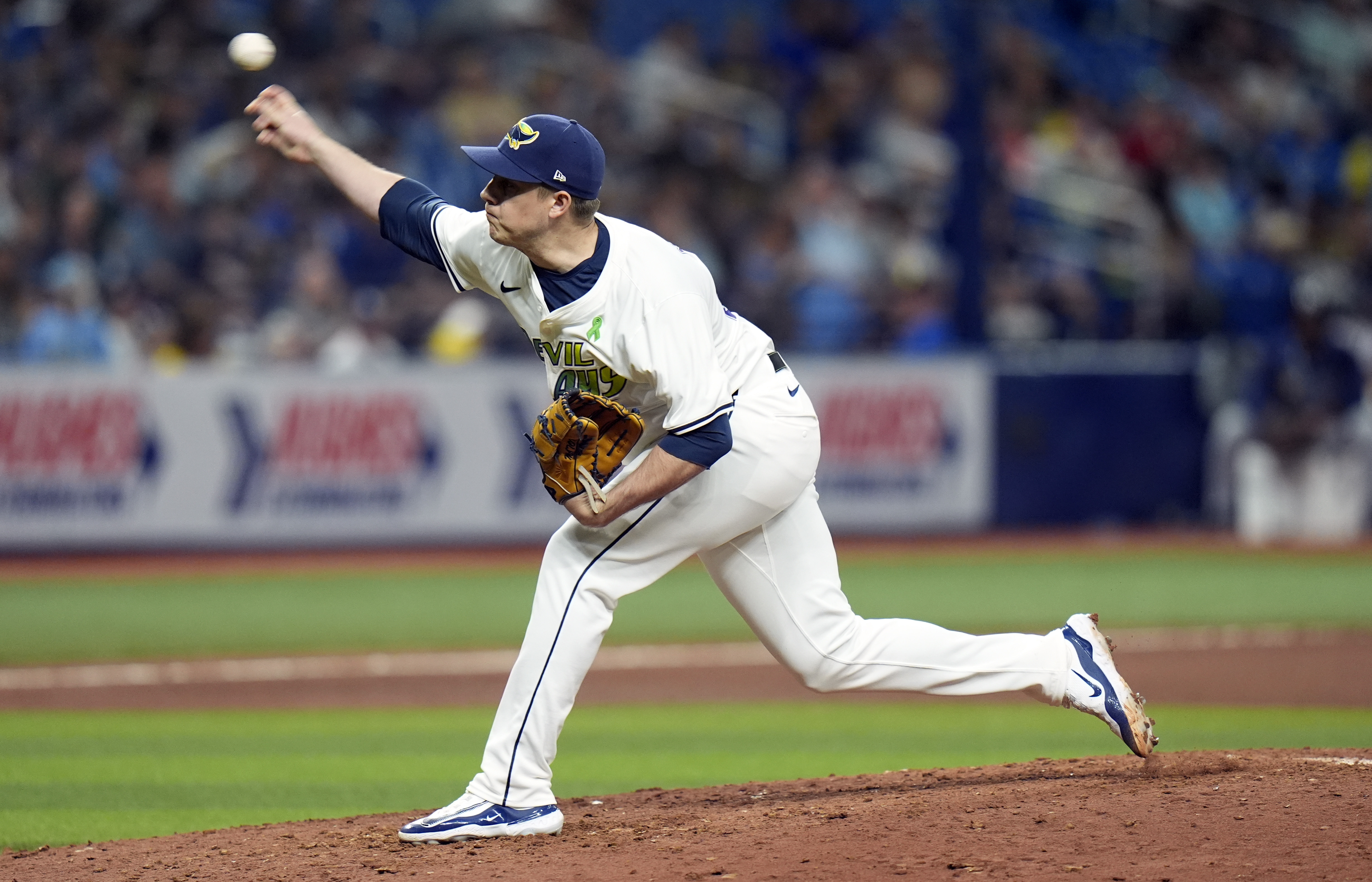 FILE - Tampa Bay Rays relief pitcher Phil Maton against the Kansas City Royals during the eighth inning of a baseball game Friday, May 24, 2024, in St. Petersburg, Fla. Seeking help for a struggling and depleted bullpen, the New York Mets acquired reliever Phil Maton from the Tampa Bay Rays, Tuesday, July 9, 2024, for a player to be named or cash. 